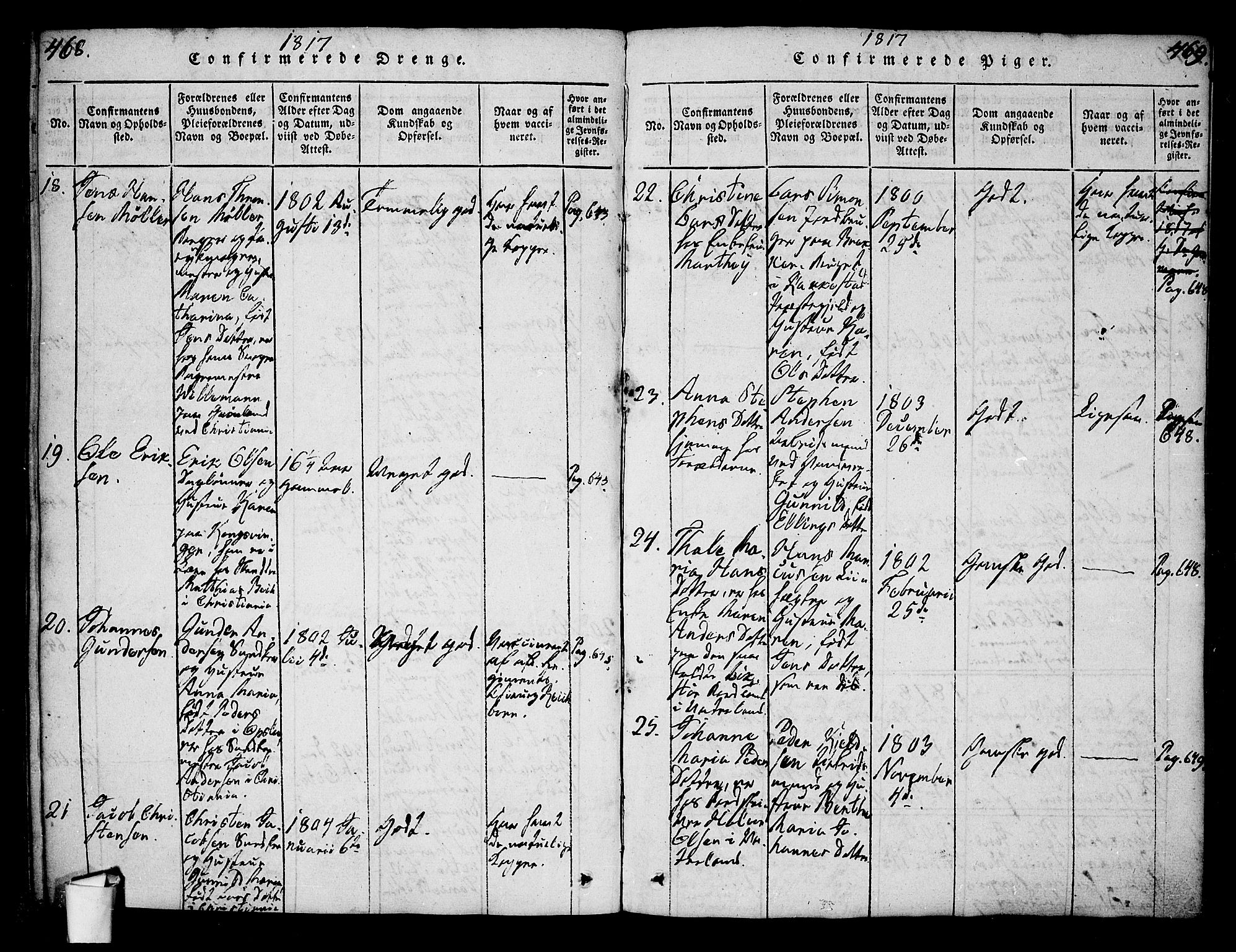 Oslo domkirke Kirkebøker, AV/SAO-A-10752/G/Ga/L0001: Parish register (copy) no. 1, 1817-1825, p. 468-469
