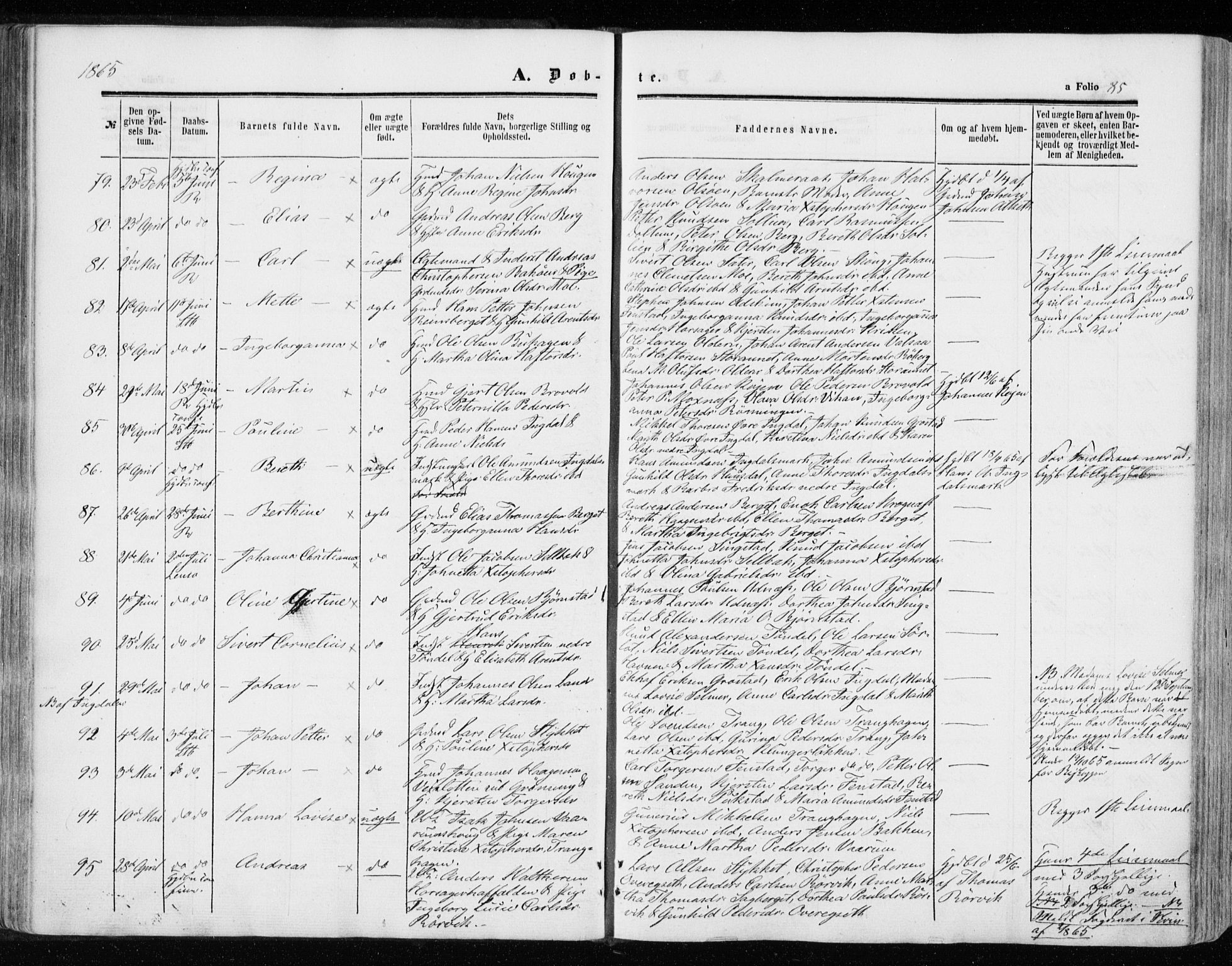 Ministerialprotokoller, klokkerbøker og fødselsregistre - Sør-Trøndelag, SAT/A-1456/646/L0612: Parish register (official) no. 646A10, 1858-1869, p. 85