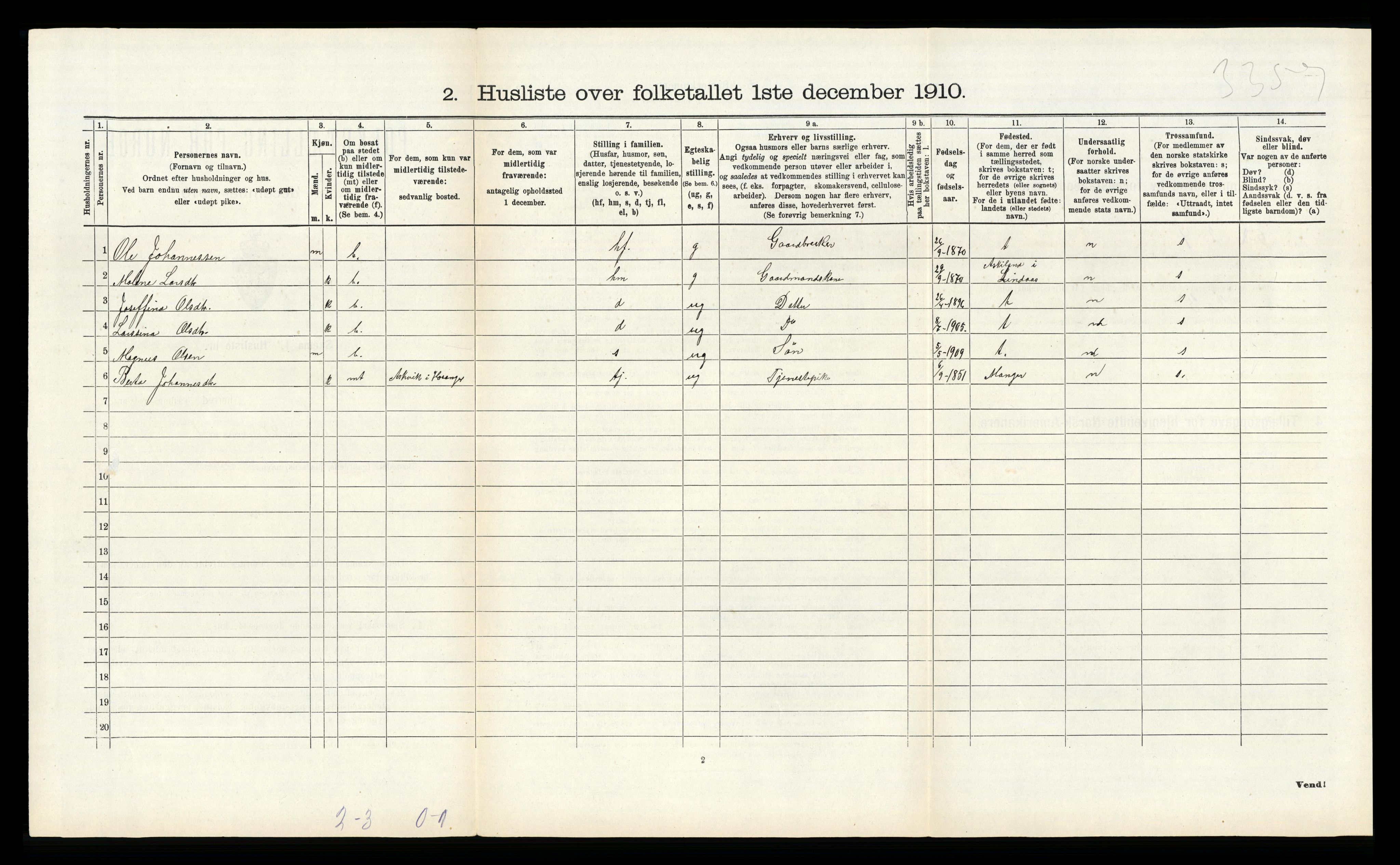 RA, 1910 census for Hosanger, 1910, p. 617