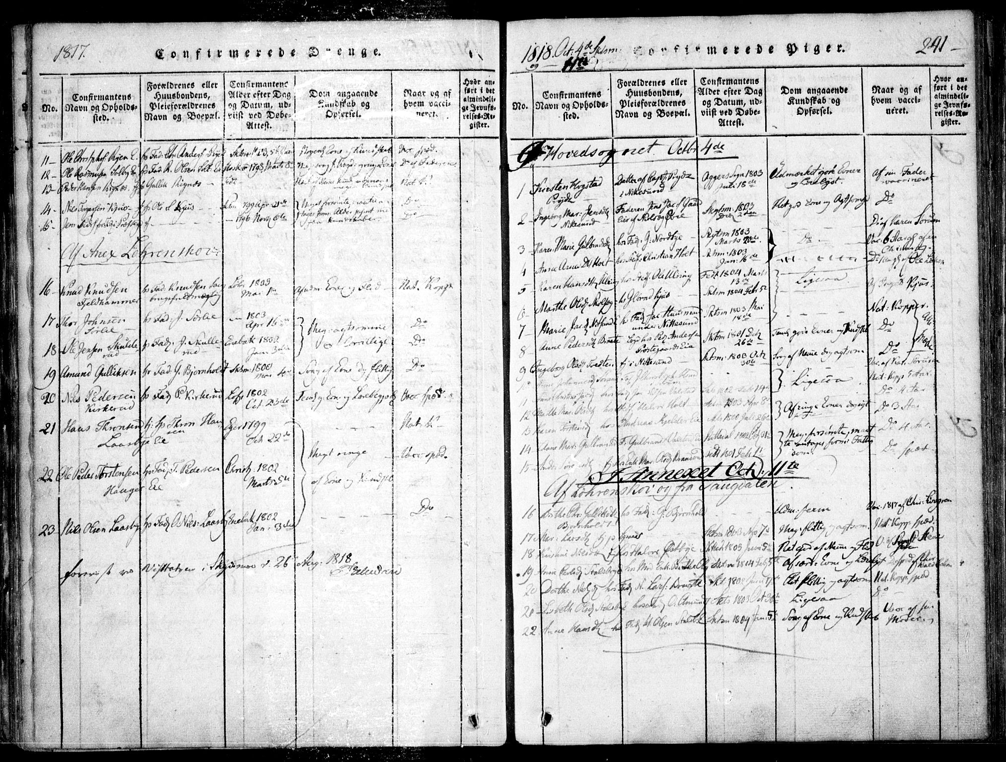 Skedsmo prestekontor Kirkebøker, AV/SAO-A-10033a/F/Fa/L0008: Parish register (official) no. I 8, 1815-1829, p. 241