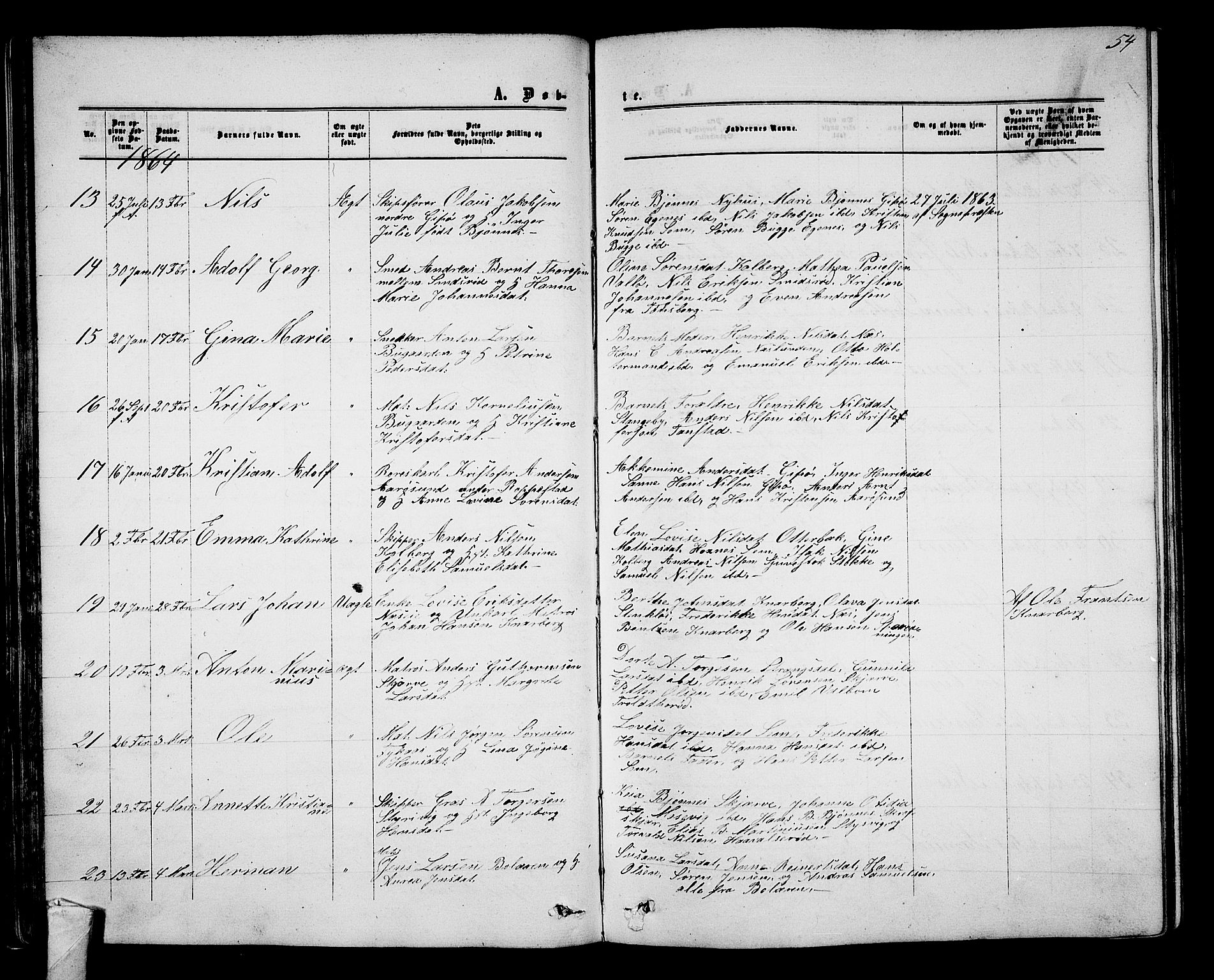 Nøtterøy kirkebøker, AV/SAKO-A-354/G/Ga/L0002: Parish register (copy) no. I 2, 1860-1877, p. 54