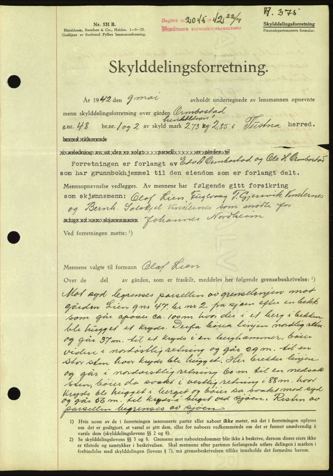 Nordmøre sorenskriveri, AV/SAT-A-4132/1/2/2Ca: Mortgage book no. A93, 1942-1942, Diary no: : 2045/1942