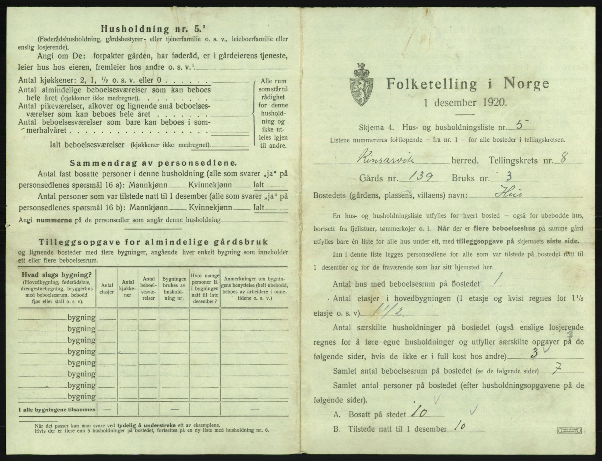 SAB, 1920 census for Kinsarvik, 1920, p. 564