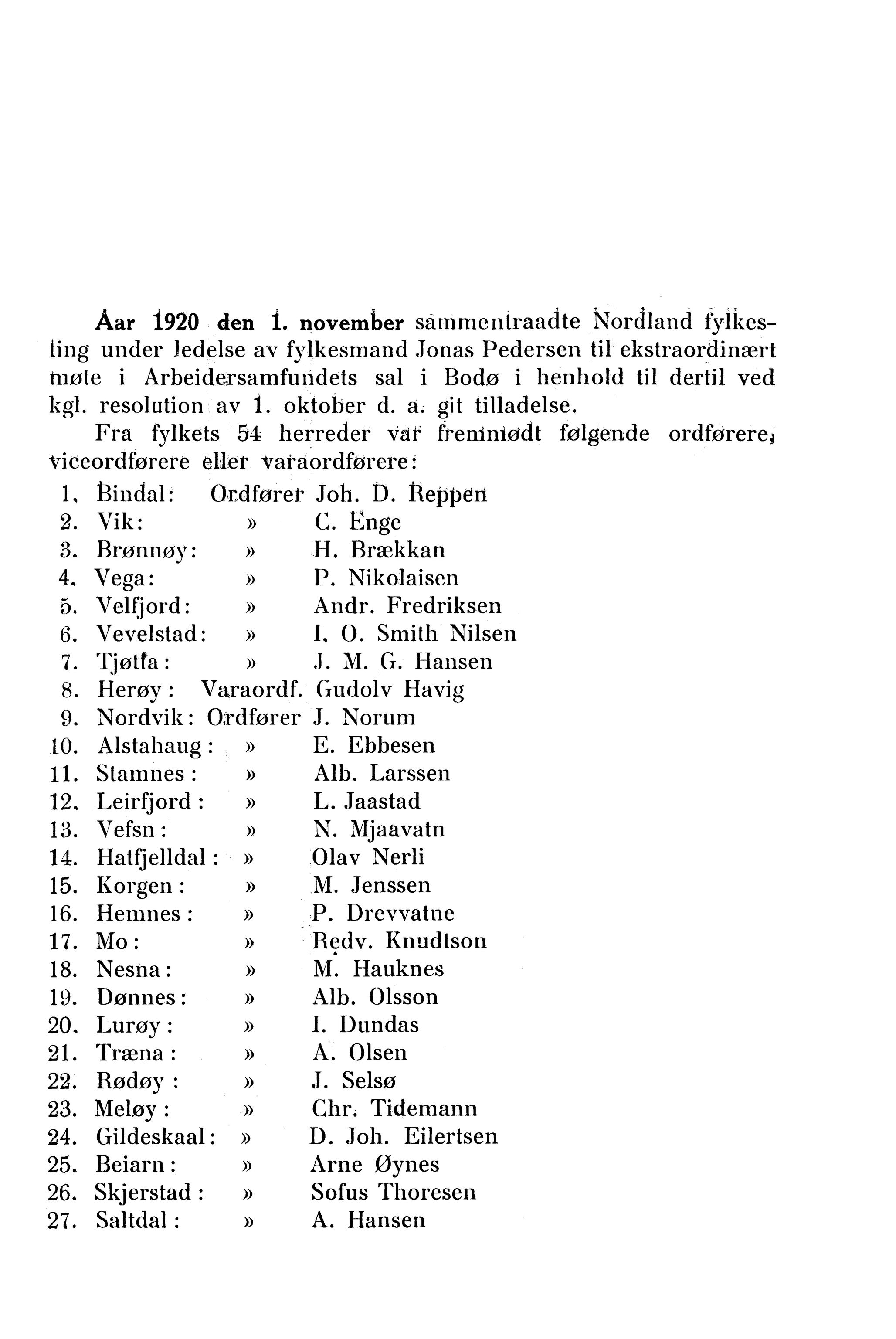 Nordland Fylkeskommune. Fylkestinget, AIN/NFK-17/176/A/Ac/L0043: Fylkestingsforhandlinger 1920, 1920