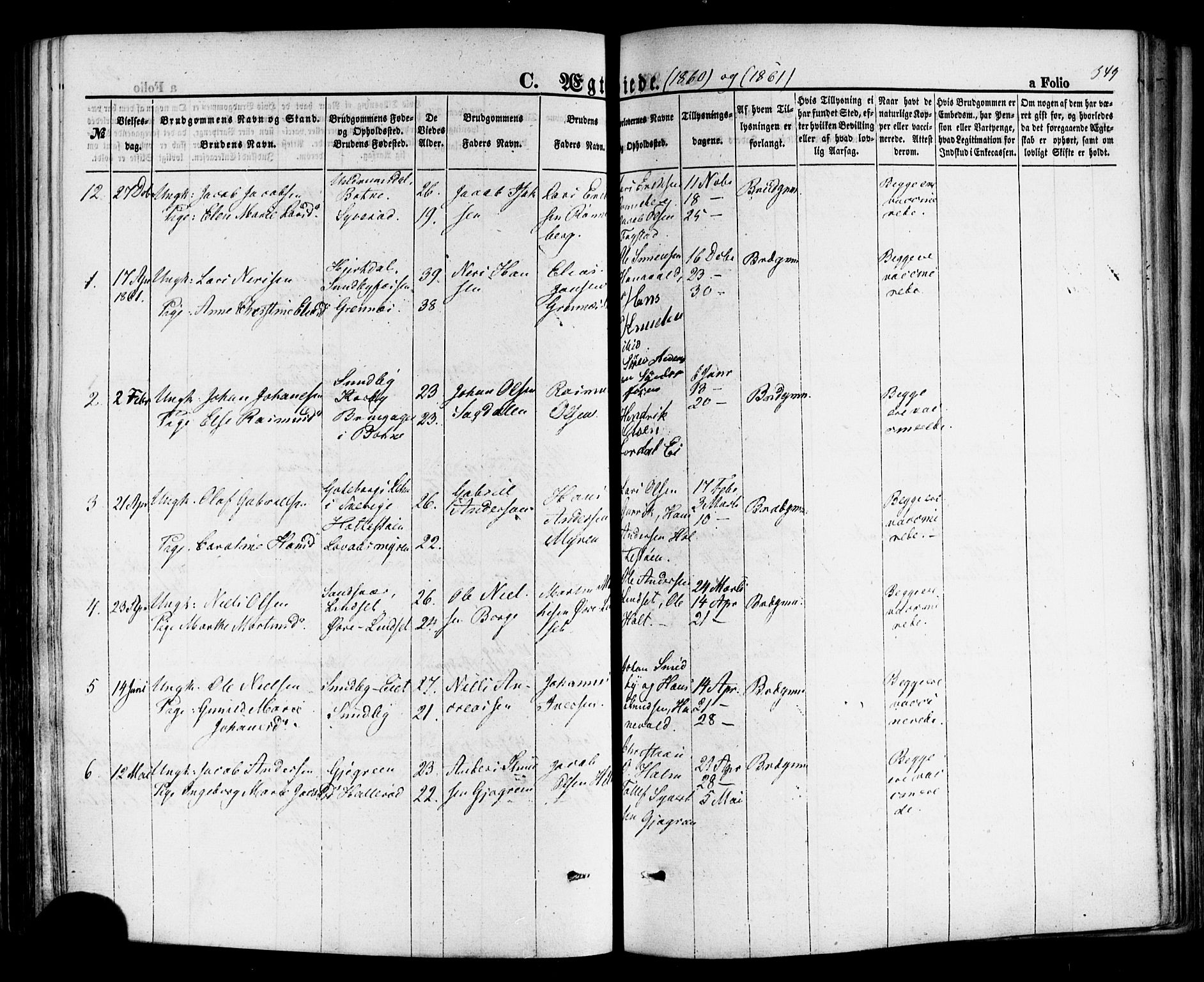 Hof kirkebøker, AV/SAKO-A-64/F/Fa/L0006: Parish register (official) no. I 6, 1851-1877, p. 349