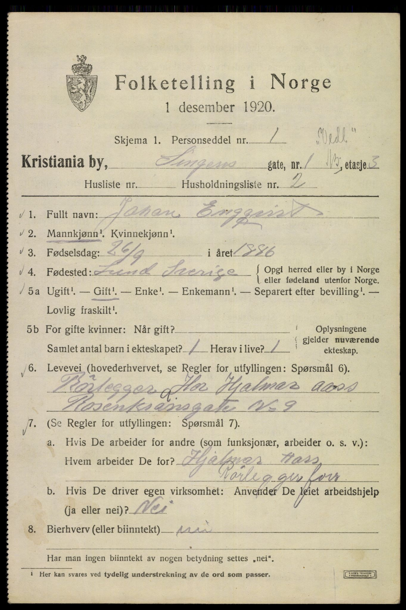 SAO, 1920 census for Kristiania, 1920, p. 560179