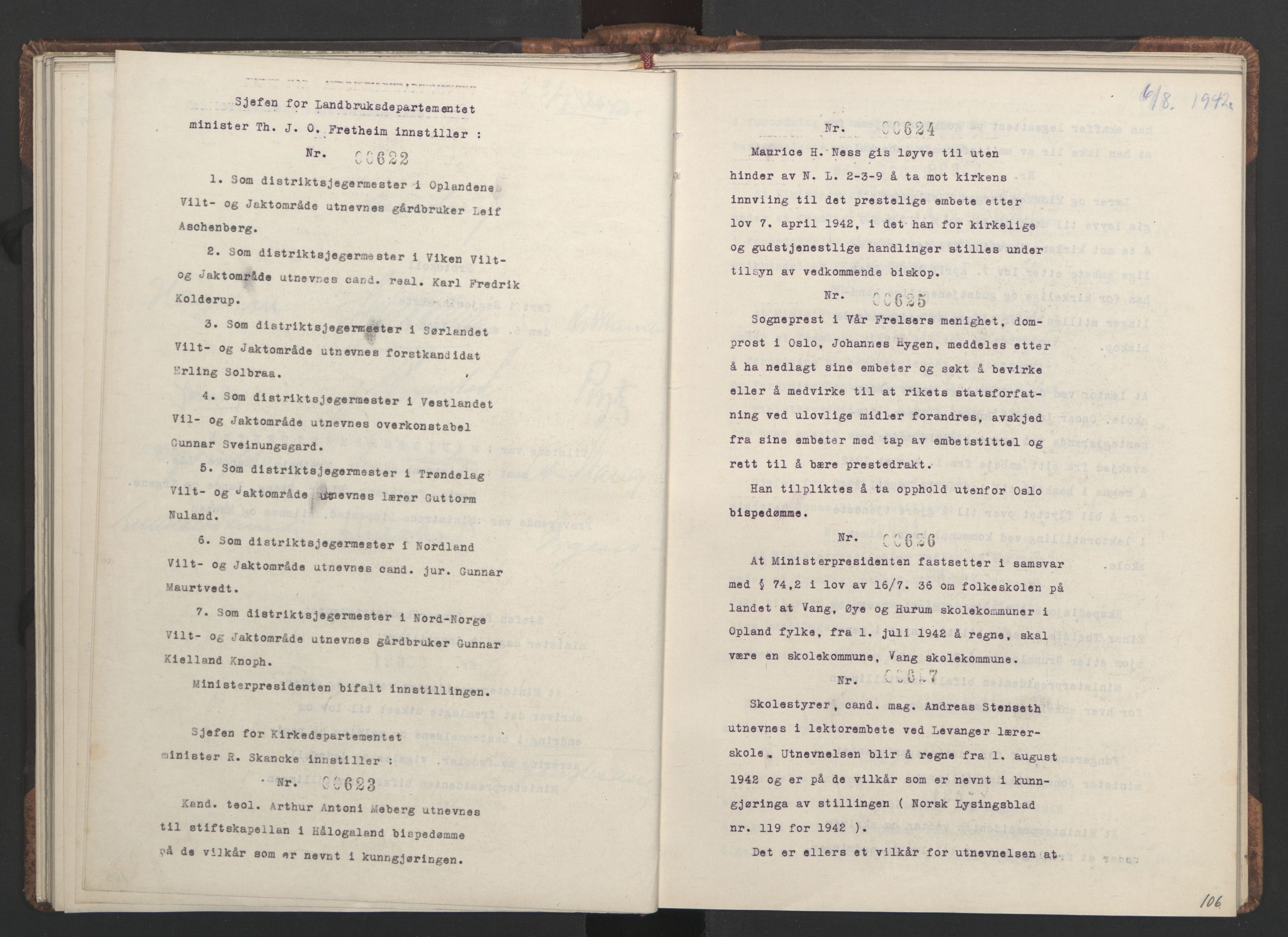 NS-administrasjonen 1940-1945 (Statsrådsekretariatet, de kommisariske statsråder mm), RA/S-4279/D/Da/L0001: Beslutninger og tillegg (1-952 og 1-32), 1942, p. 109