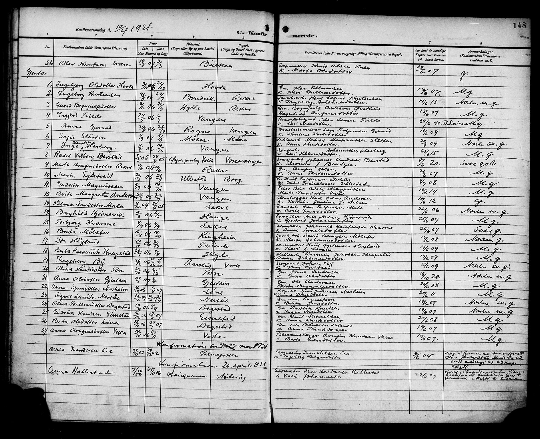 Voss sokneprestembete, AV/SAB-A-79001/H/Haa: Parish register (official) no. B 2, 1899-1922, p. 148