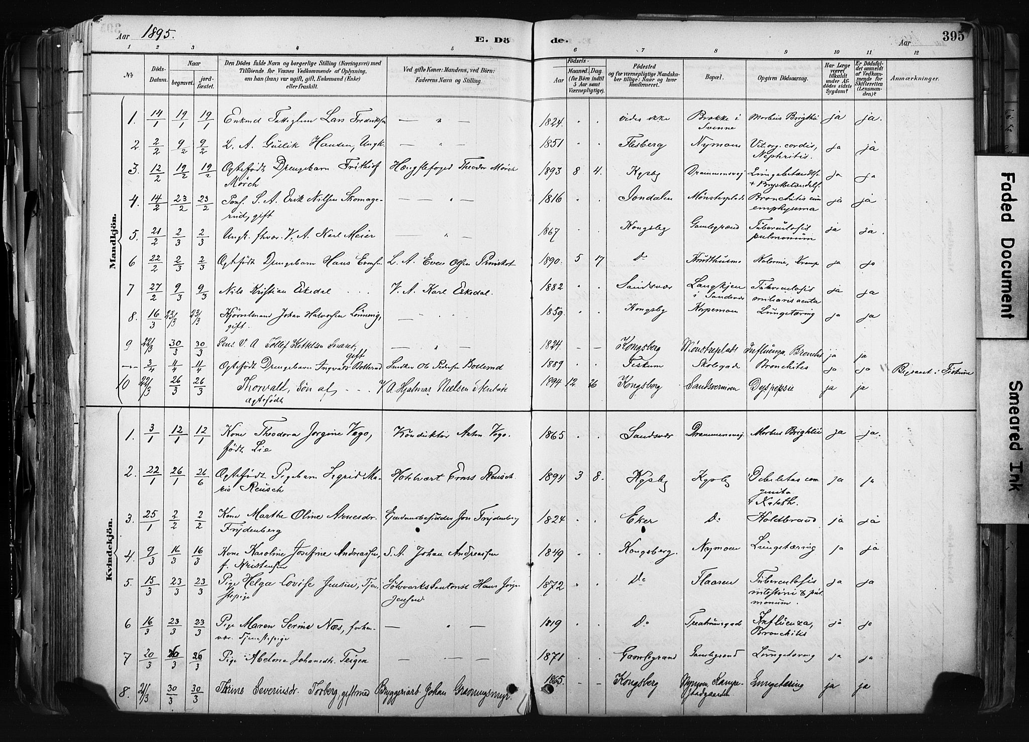 Kongsberg kirkebøker, SAKO/A-22/F/Fb/L0002: Parish register (official) no. II 2, 1886-1896, p. 395