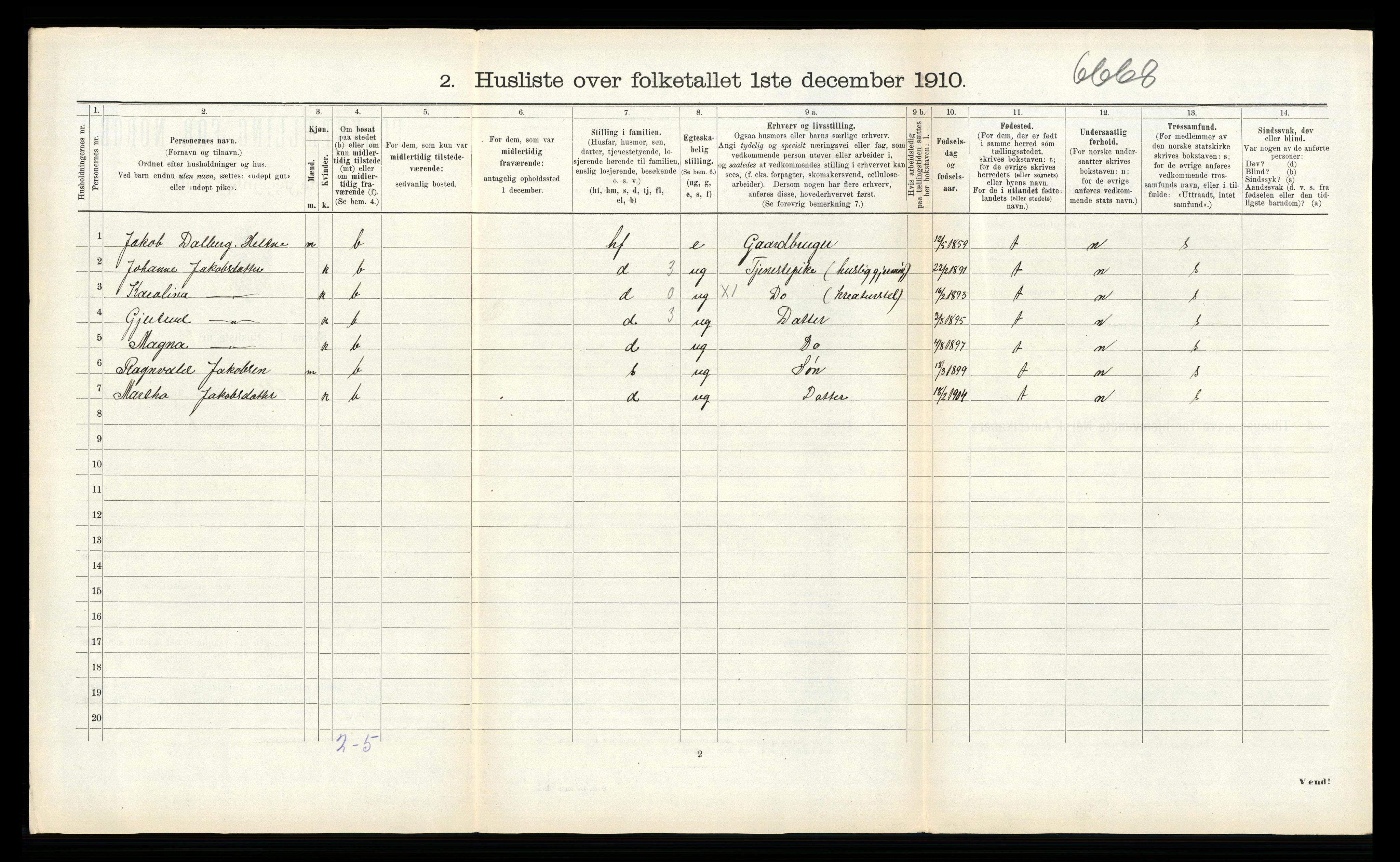 RA, 1910 census for Volda, 1910, p. 595