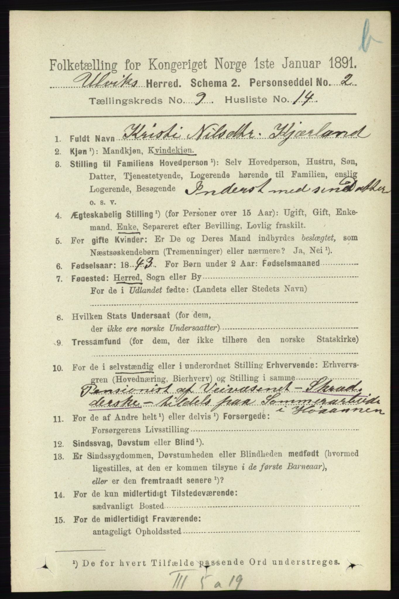 RA, 1891 census for 1233 Ulvik, 1891, p. 2926