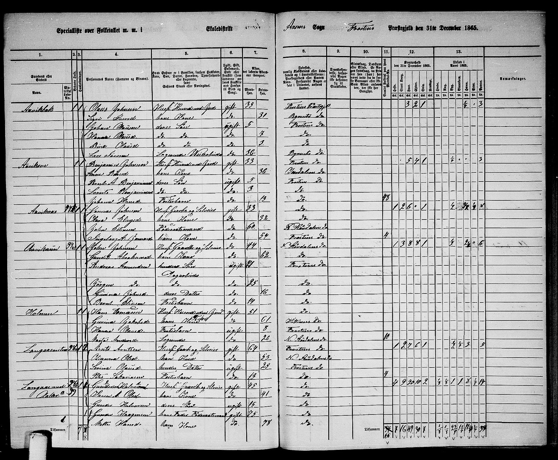 RA, 1865 census for Frosta, 1865, p. 195