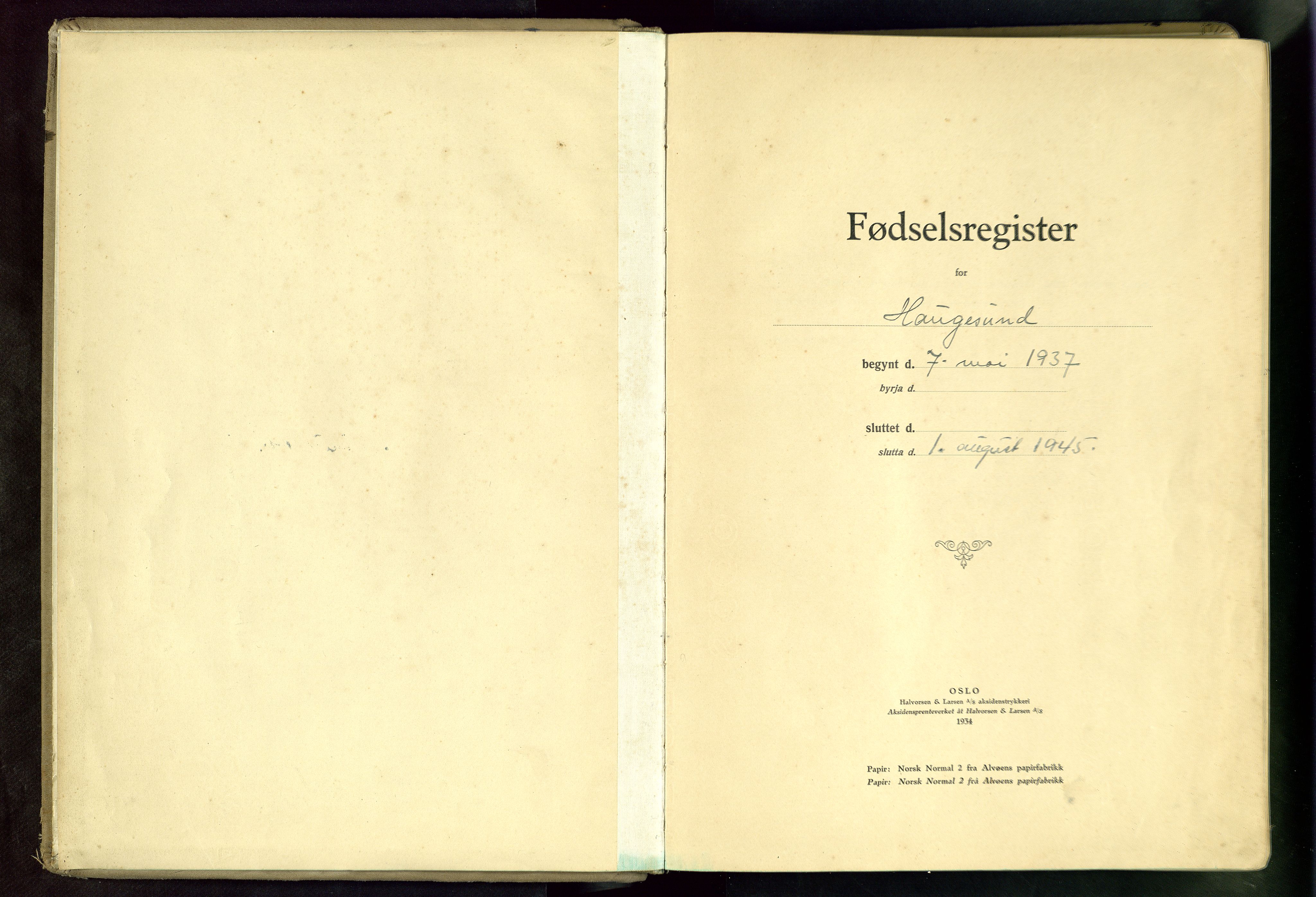 Haugesund sokneprestkontor, SAST/A -101863/I/Id/L0007: Birth register no. 7, 1937-1945
