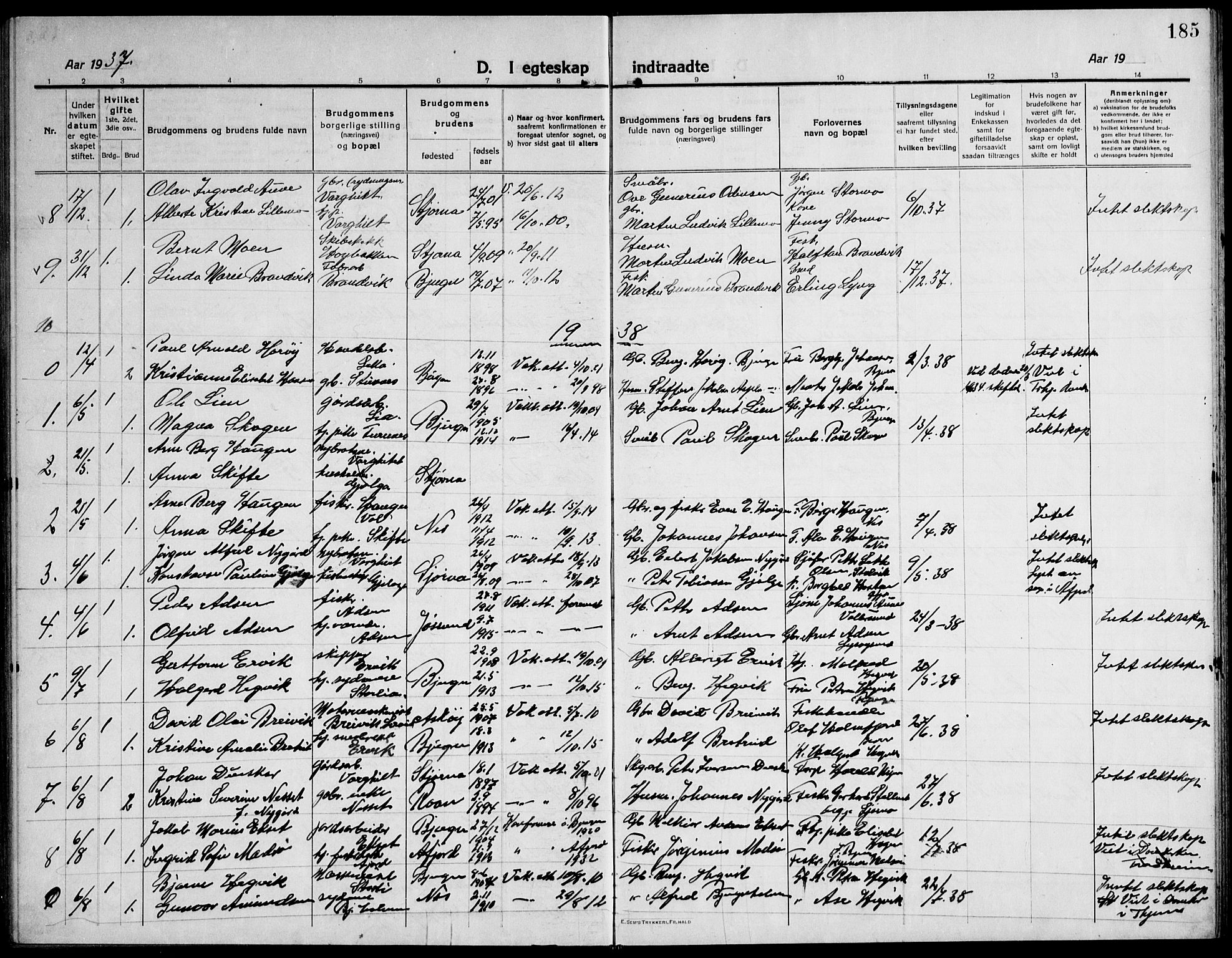 Ministerialprotokoller, klokkerbøker og fødselsregistre - Sør-Trøndelag, SAT/A-1456/651/L0648: Parish register (copy) no. 651C02, 1915-1945, p. 185