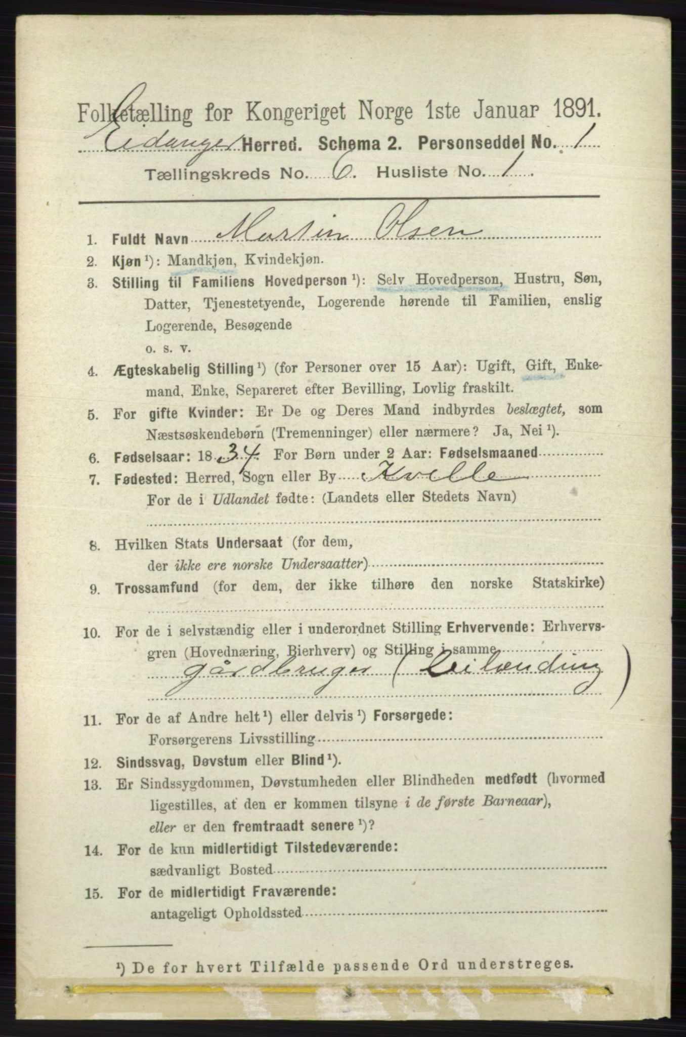 RA, 1891 census for 0813 Eidanger, 1891, p. 2568