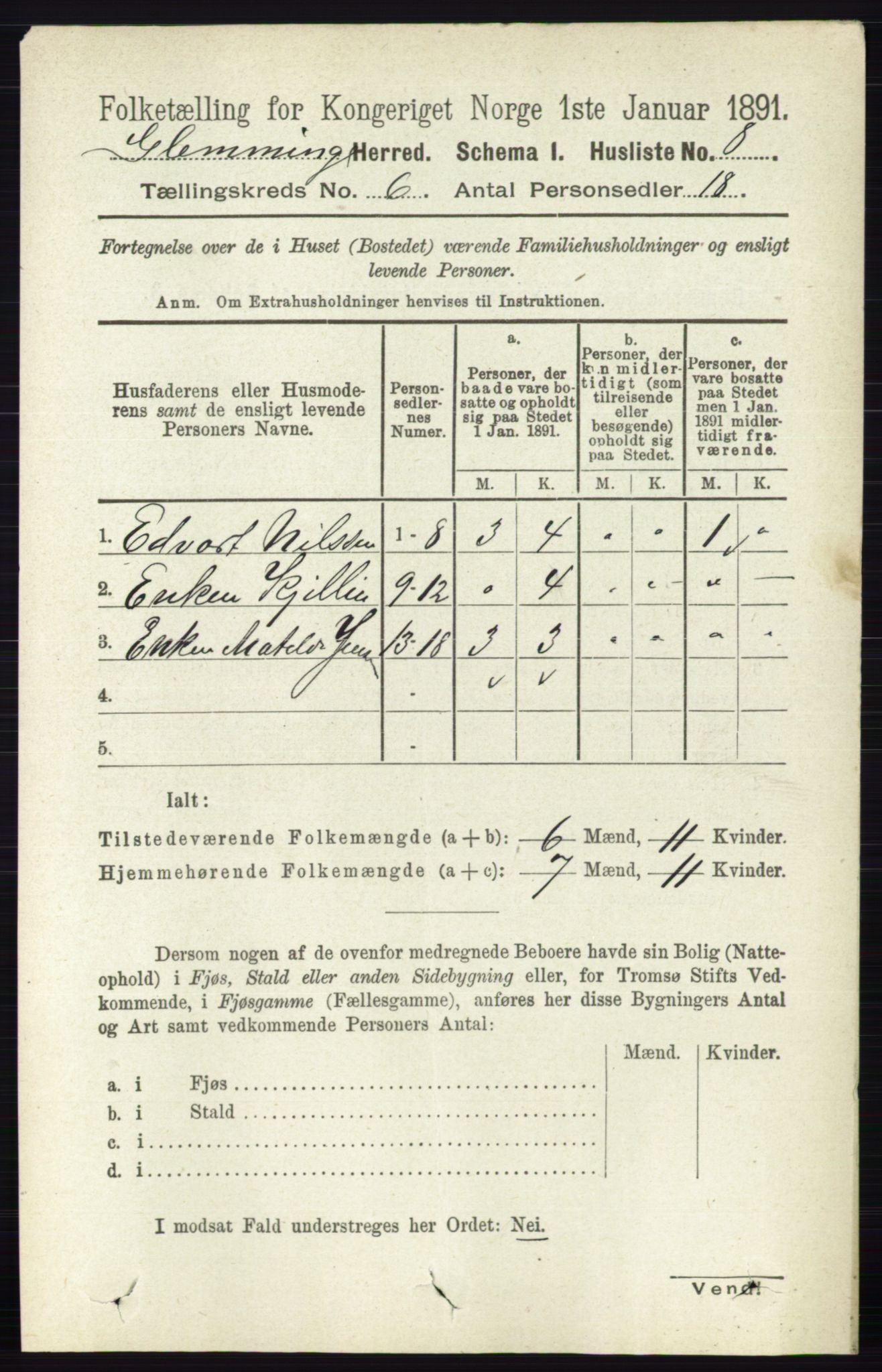 RA, 1891 census for 0132 Glemmen, 1891, p. 7320