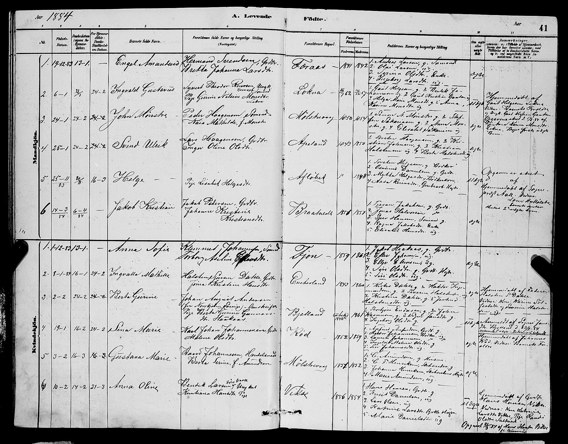 Sveio Sokneprestembete, SAB/A-78501/H/Hab: Parish register (copy) no. A 3, 1878-1896, p. 41