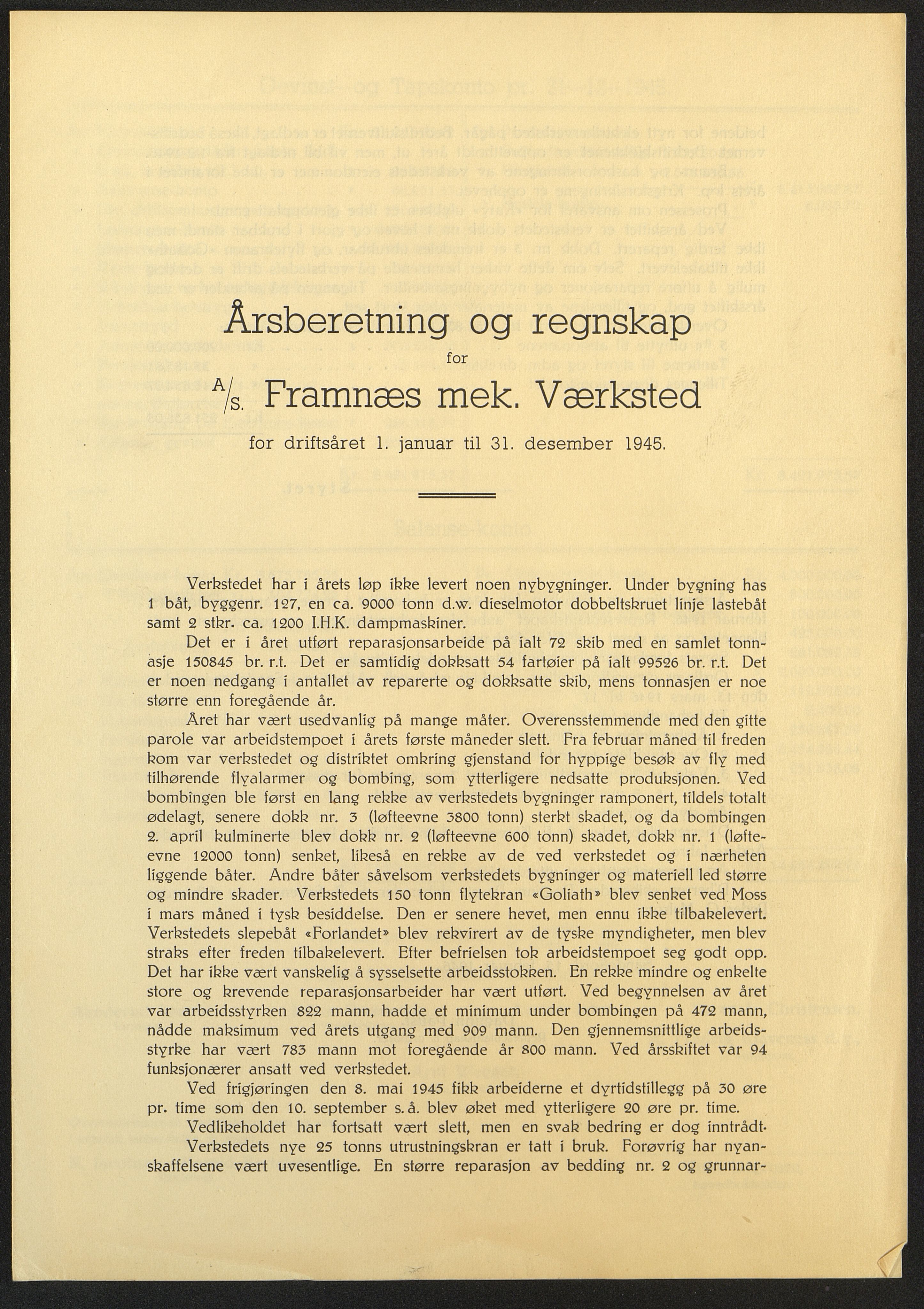 Framnæs Mekaniske Værksted, VEMU/ARS-A-1318/A/Ab/L0008: Årsberetninger og regnskap, 1945-1987