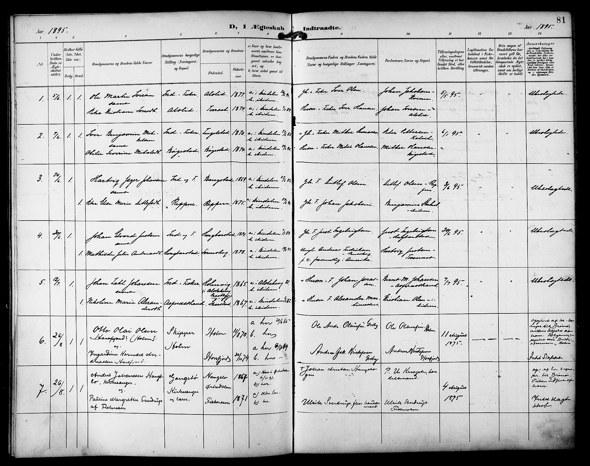 Ministerialprotokoller, klokkerbøker og fødselsregistre - Nordland, AV/SAT-A-1459/810/L0152: Parish register (official) no. 810A11, 1895-1899, p. 81