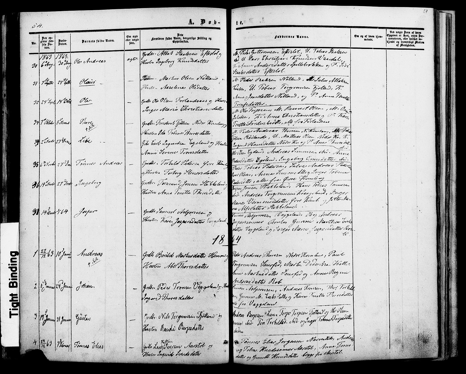 Fjotland sokneprestkontor, AV/SAK-1111-0010/F/Fa/L0001: Parish register (official) no. A 1, 1850-1879, p. 57