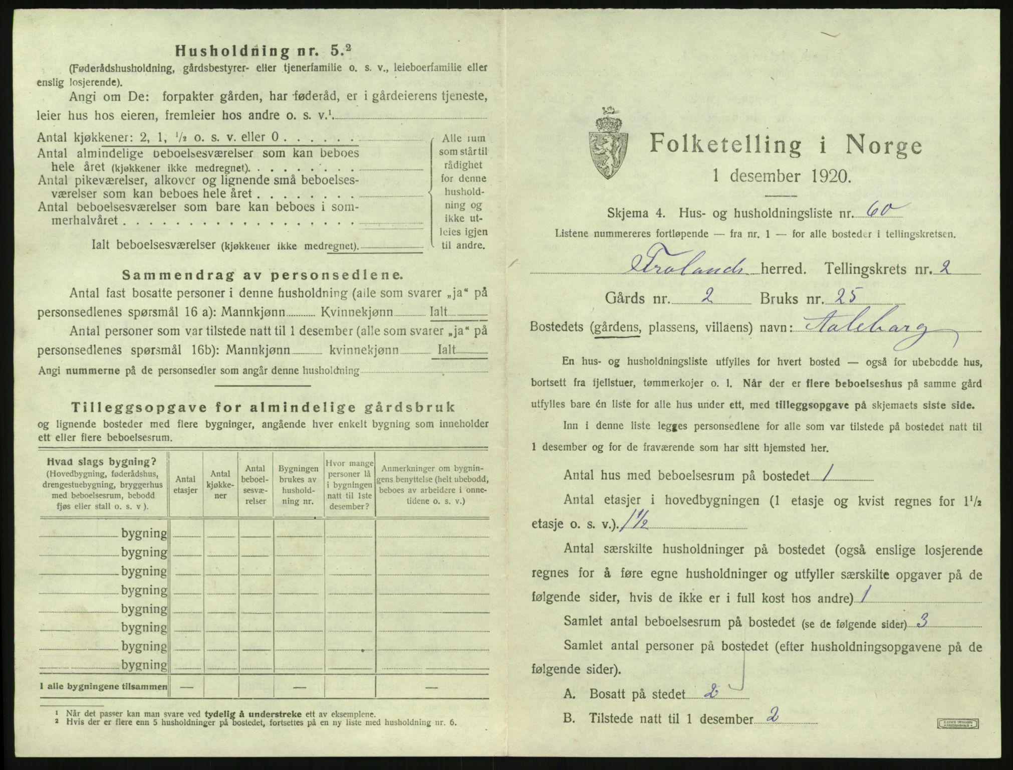 SAK, 1920 census for Froland, 1920, p. 317