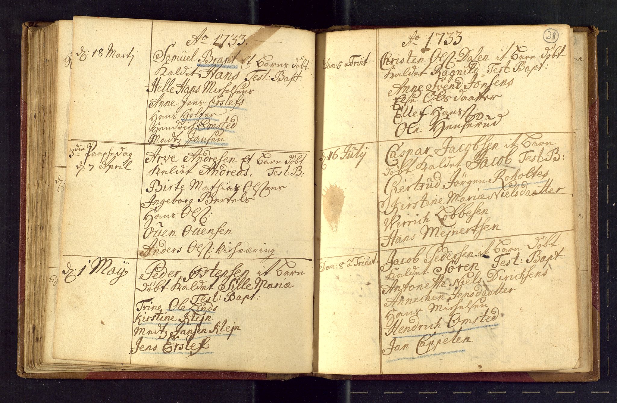 Strømsø kirkebøker, SAKO/A-246/F/Fb/L0001: Parish register (official) no. II 1, 1725-1737, p. 38