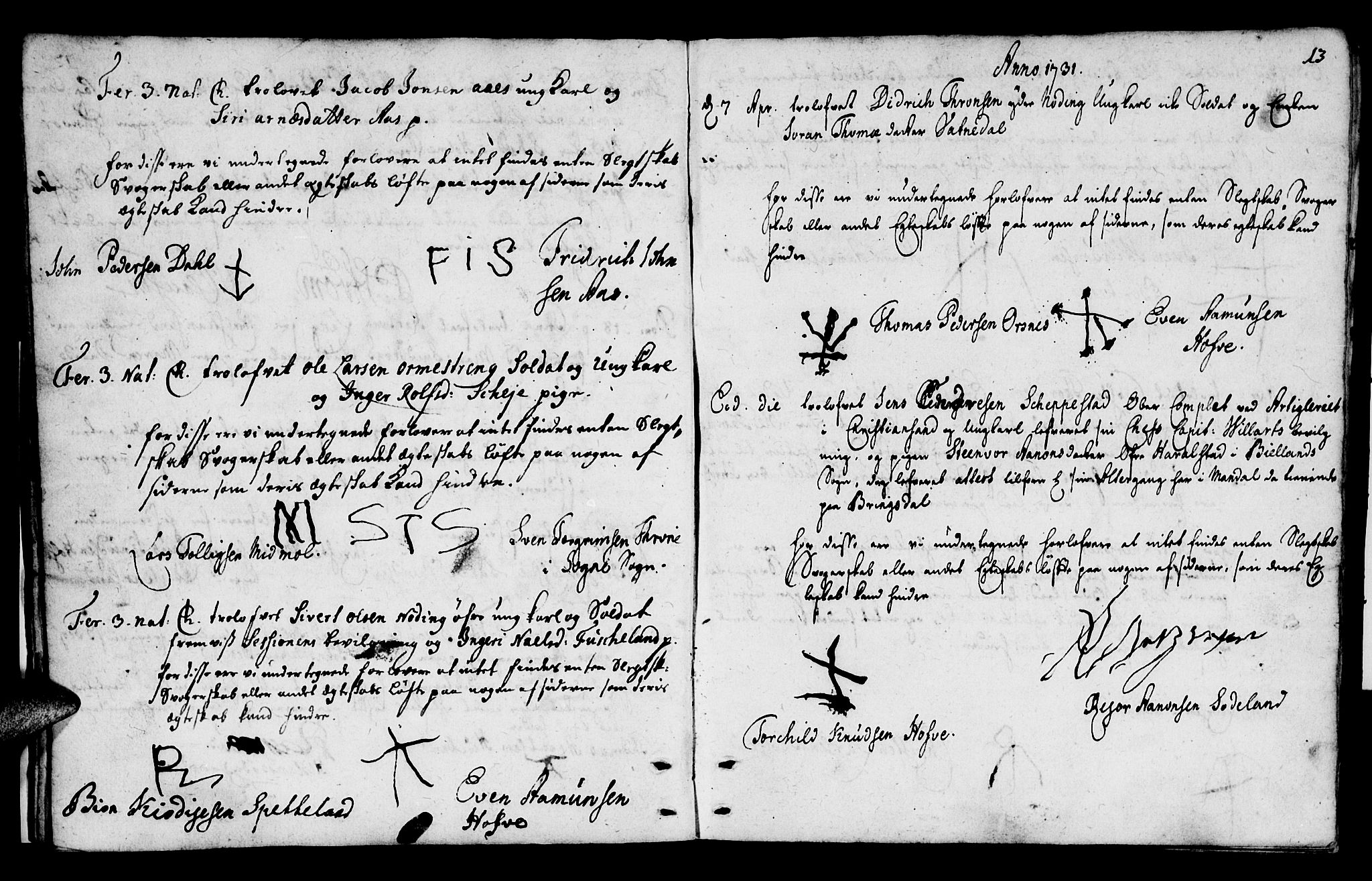 Mandal sokneprestkontor, SAK/1111-0030/F/Fa/Fab/L0001: Parish register (official) no. A 1, 1720-1793, p. 13