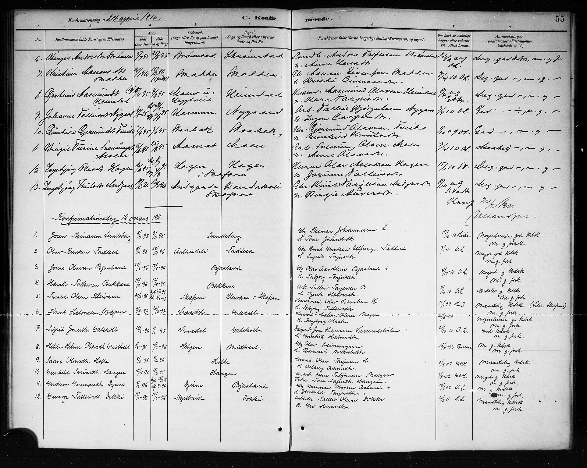 Lårdal kirkebøker, SAKO/A-284/G/Ga/L0003: Parish register (copy) no. I 3, 1891-1918, p. 55