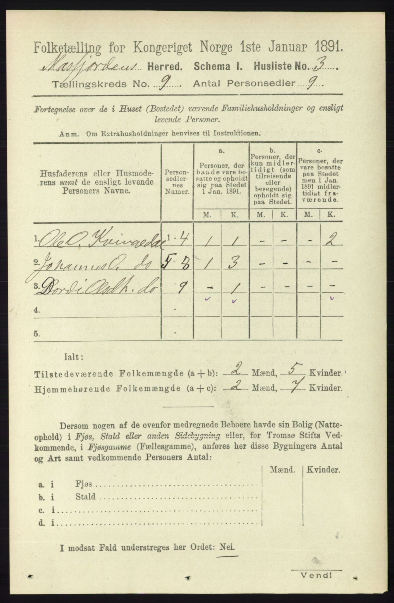 RA, 1891 census for 1266 Masfjorden, 1891, p. 1693