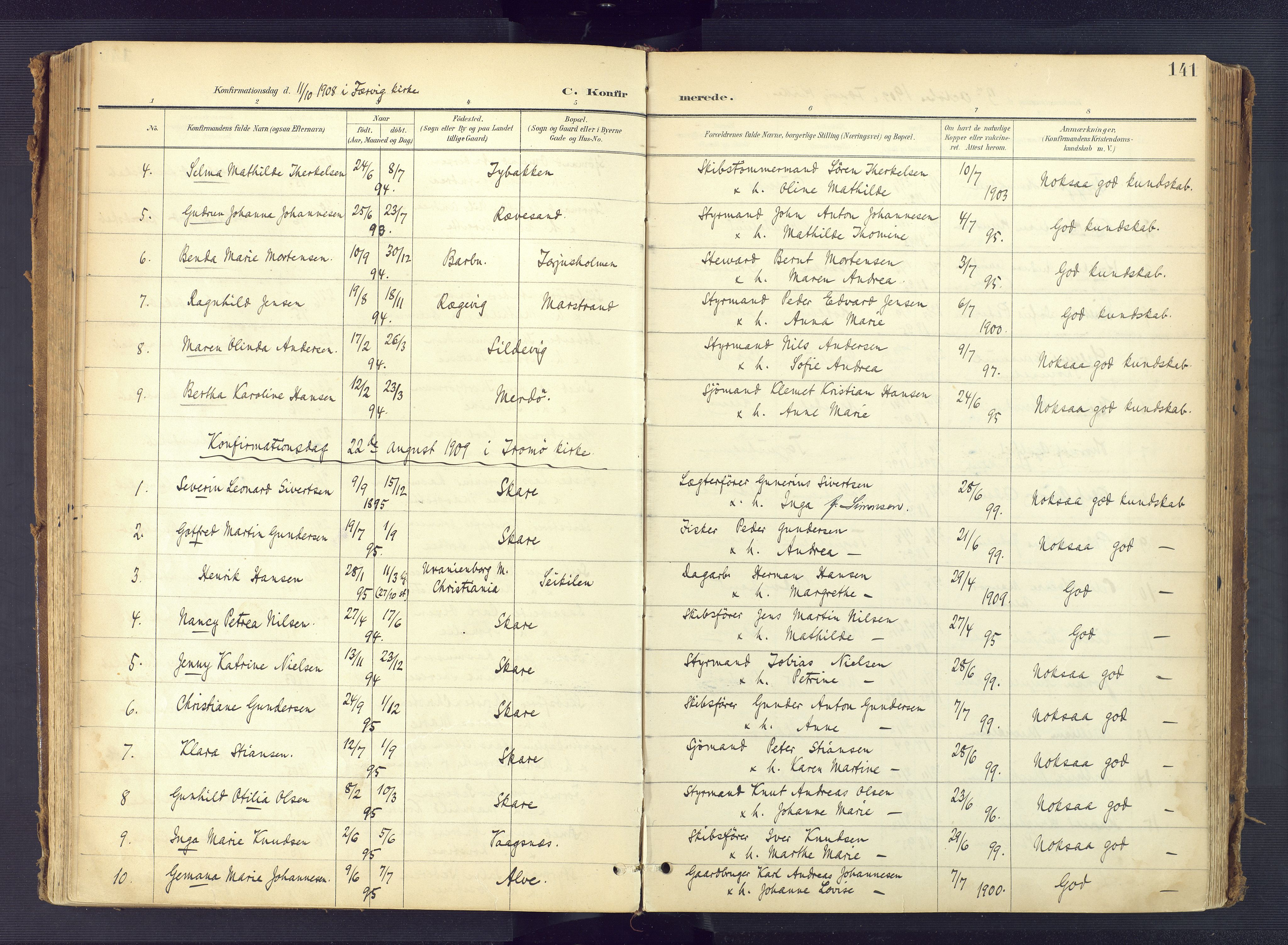 Tromøy sokneprestkontor, AV/SAK-1111-0041/F/Fa/L0010: Parish register (official) no. A 10, 1896-1912, p. 141