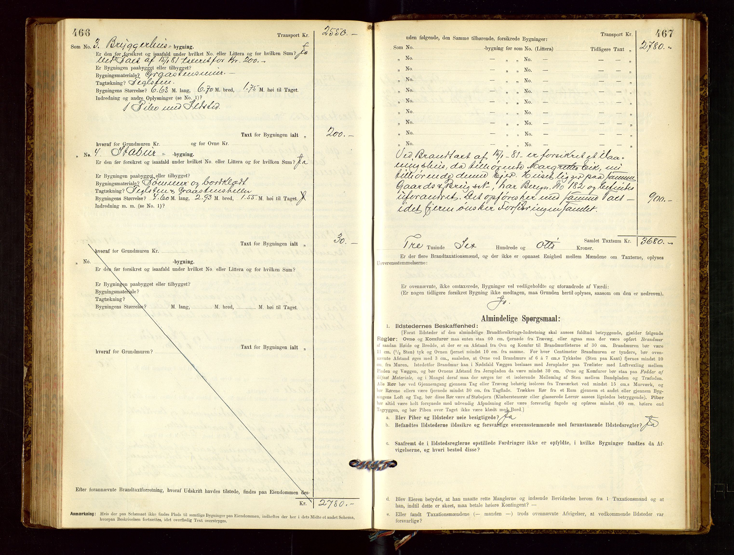 Nedstrand lensmannskontor, AV/SAST-A-100236/Gob/L0001: "Brandtaxationsprotokol for Nerstrand Lensmandsdistrikt Ryfylke fogderi", 1895-1915, p. 466-467