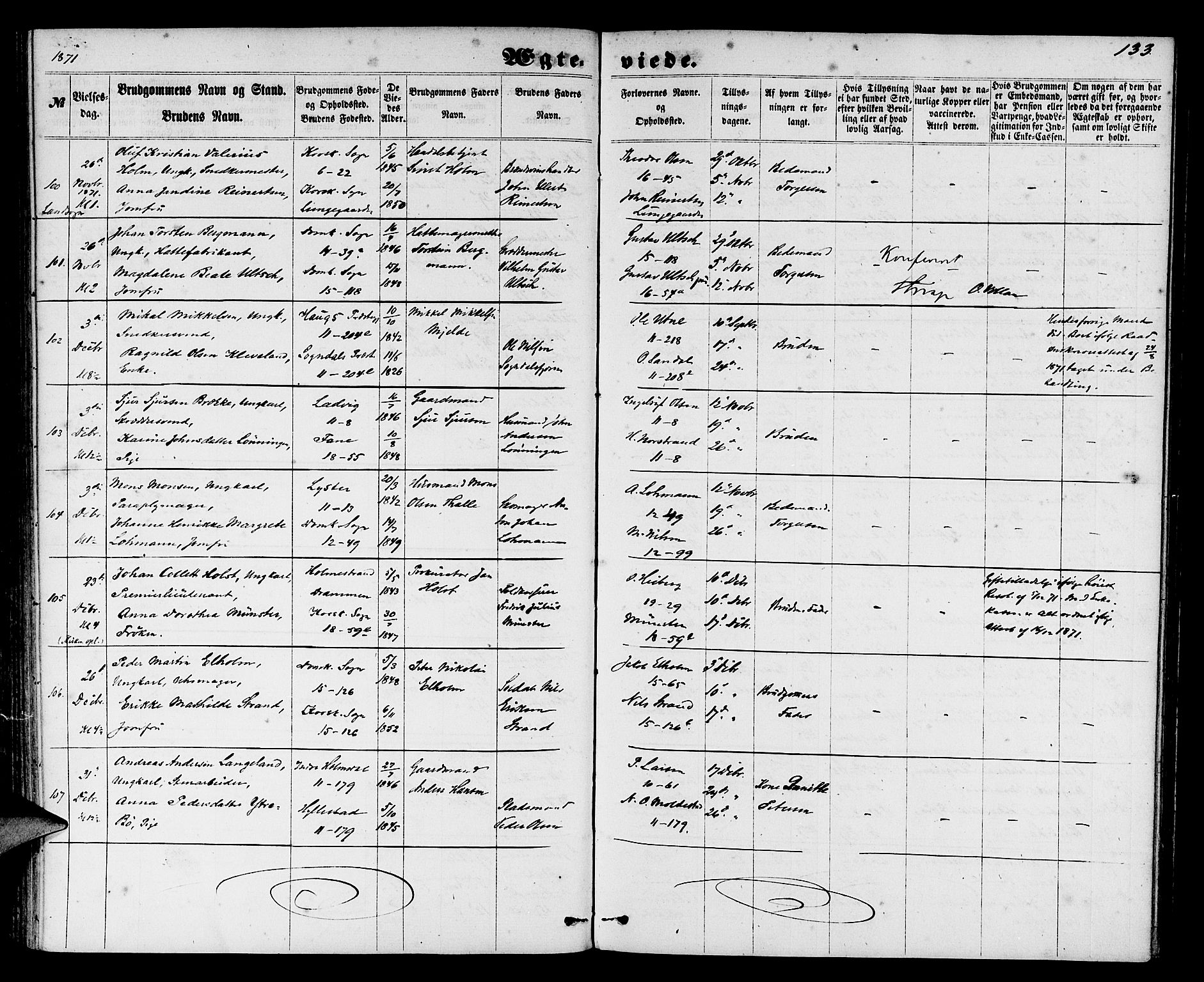 Domkirken sokneprestembete, AV/SAB-A-74801/H/Hab/L0030: Parish register (copy) no. D 2, 1857-1876, p. 133