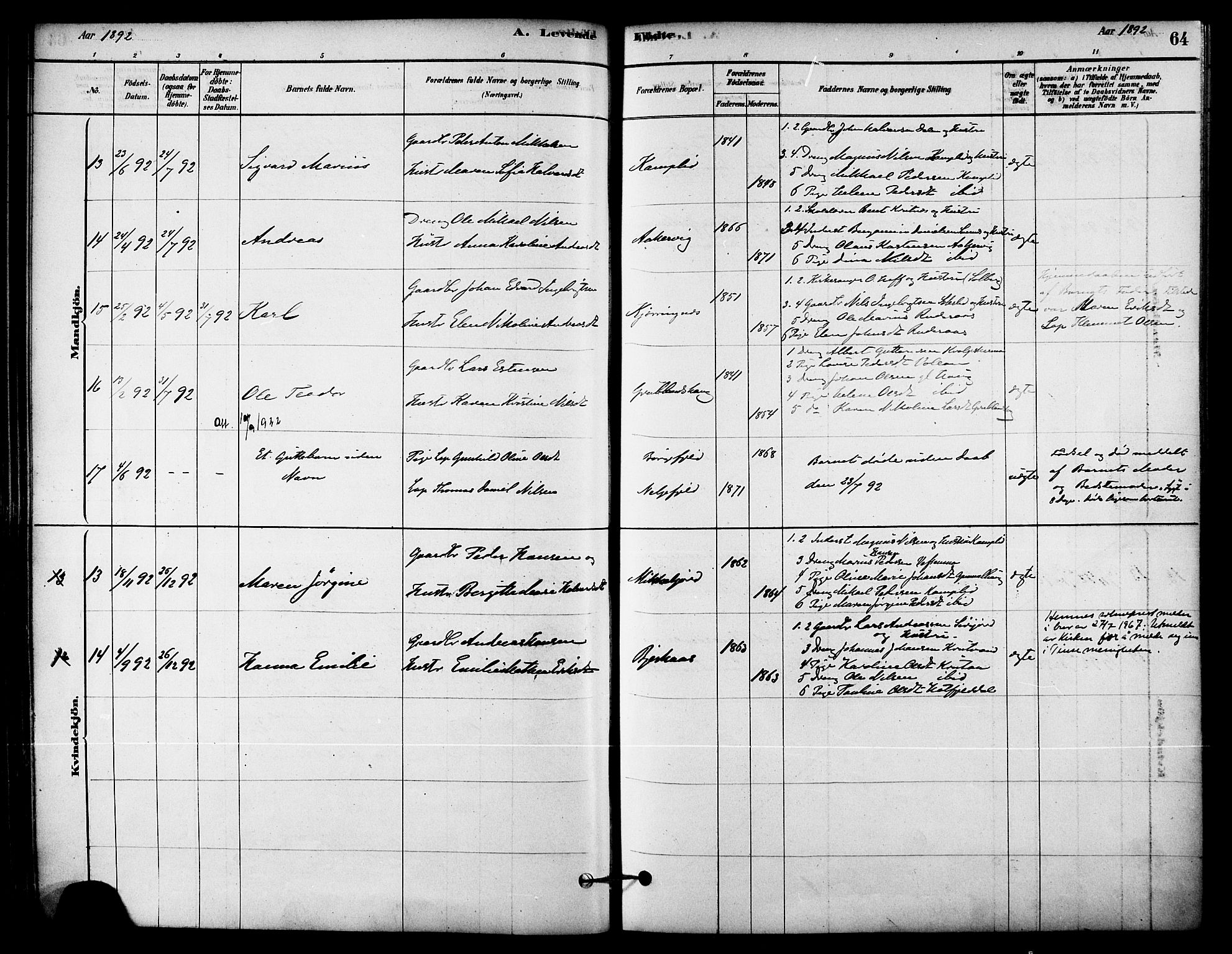 Ministerialprotokoller, klokkerbøker og fødselsregistre - Nordland, AV/SAT-A-1459/823/L0325: Parish register (official) no. 823A02, 1878-1898, p. 64