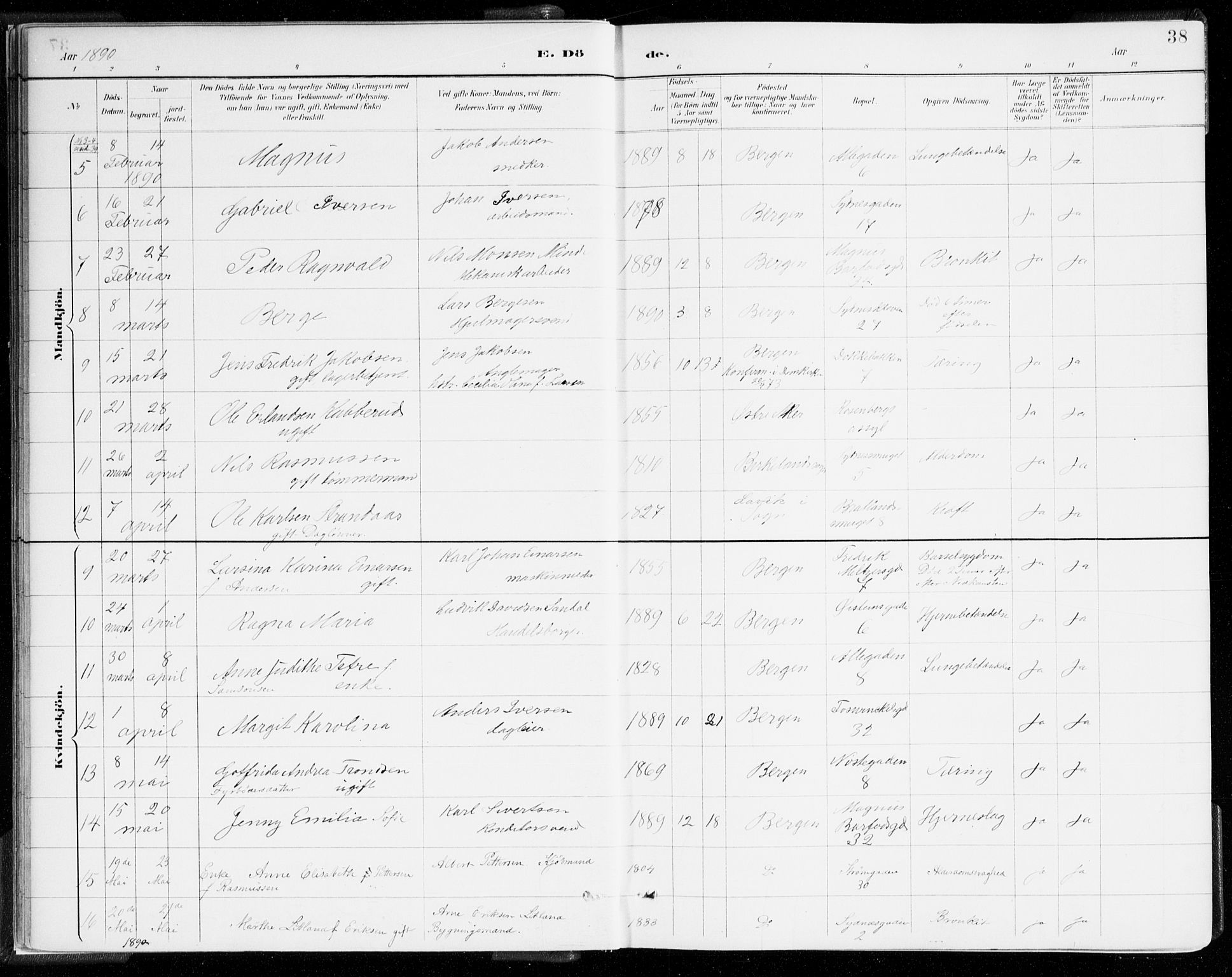 Johanneskirken sokneprestembete, AV/SAB-A-76001/H/Haa/L0019: Parish register (official) no. E 1, 1885-1915, p. 38