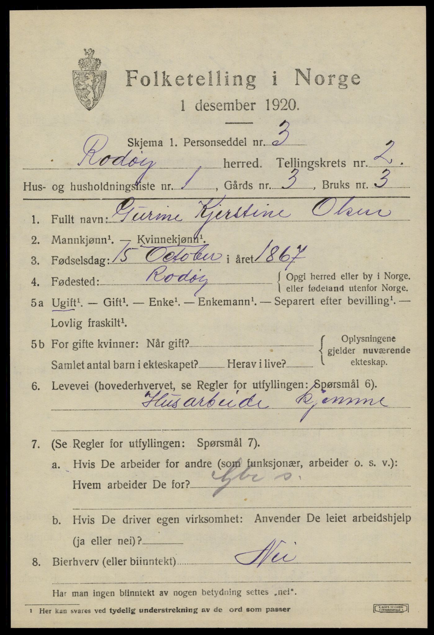 SAT, 1920 census for Rødøy, 1920, p. 1606