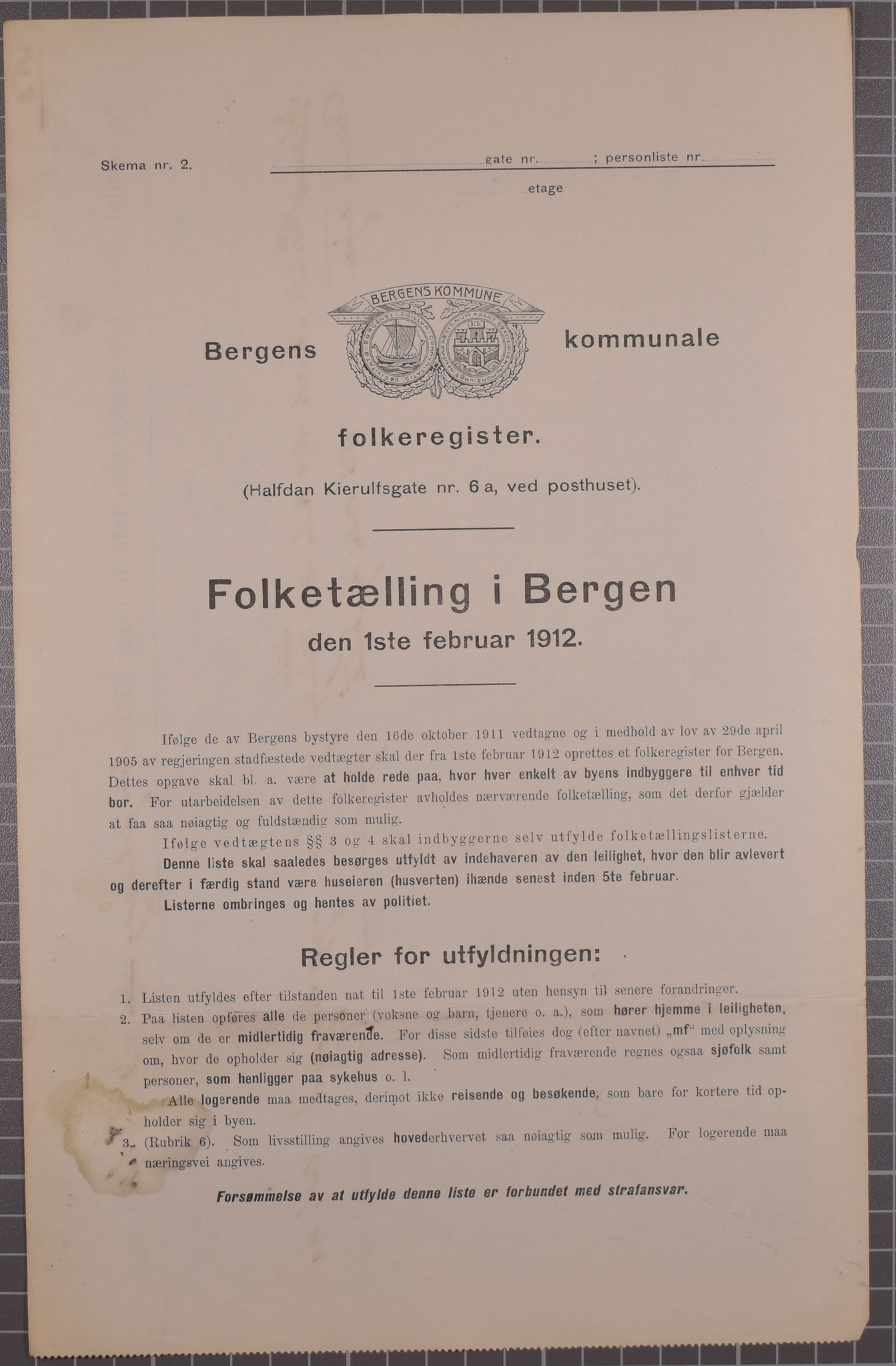 SAB, Municipal Census 1912 for Bergen, 1912, p. 3103