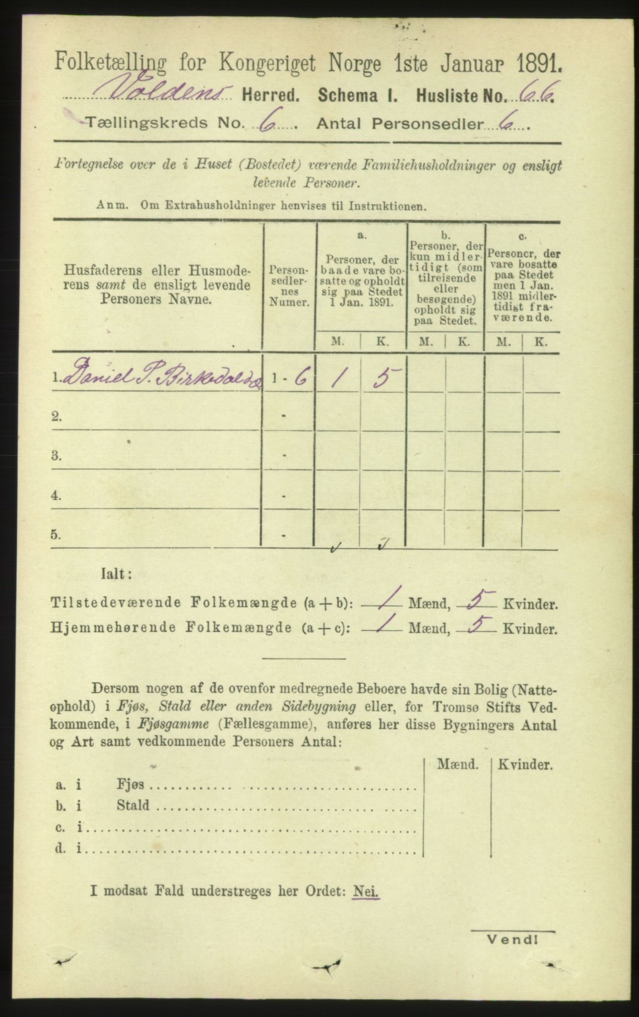 RA, 1891 census for 1519 Volda, 1891, p. 2858