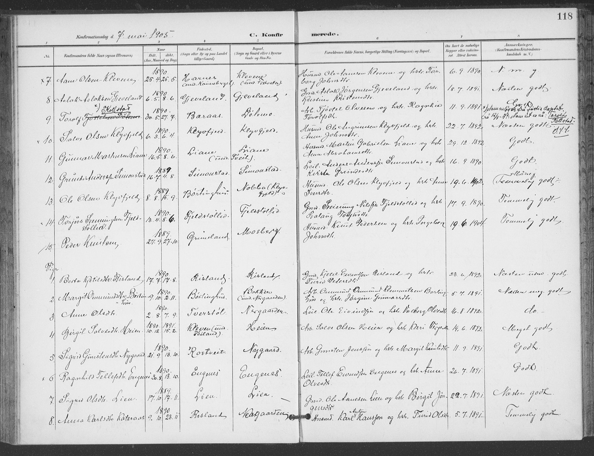 Åmli sokneprestkontor, AV/SAK-1111-0050/F/Fa/Fac/L0012: Parish register (official) no. A 12, 1900-1914, p. 118