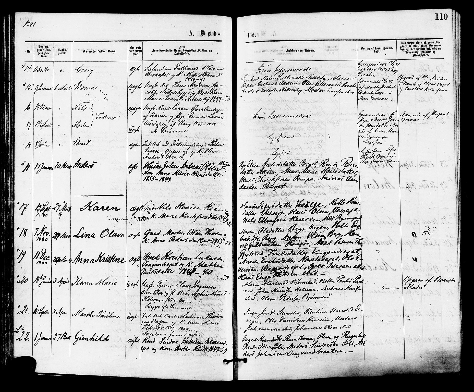 Norderhov kirkebøker, AV/SAKO-A-237/F/Fa/L0015: Parish register (official) no. 15, 1875-1884, p. 110