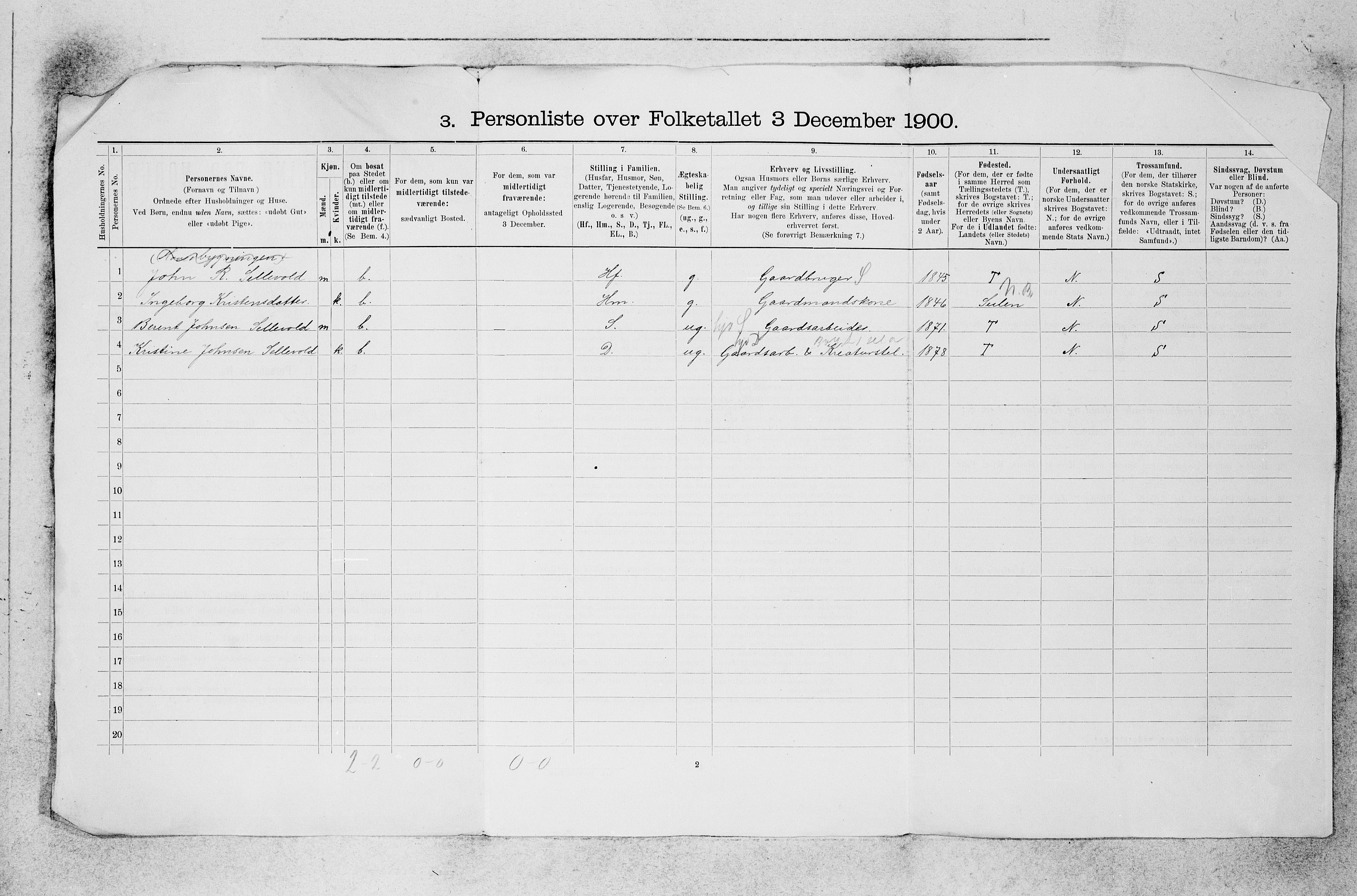 SAB, 1900 census for Hyllestad, 1900, p. 34