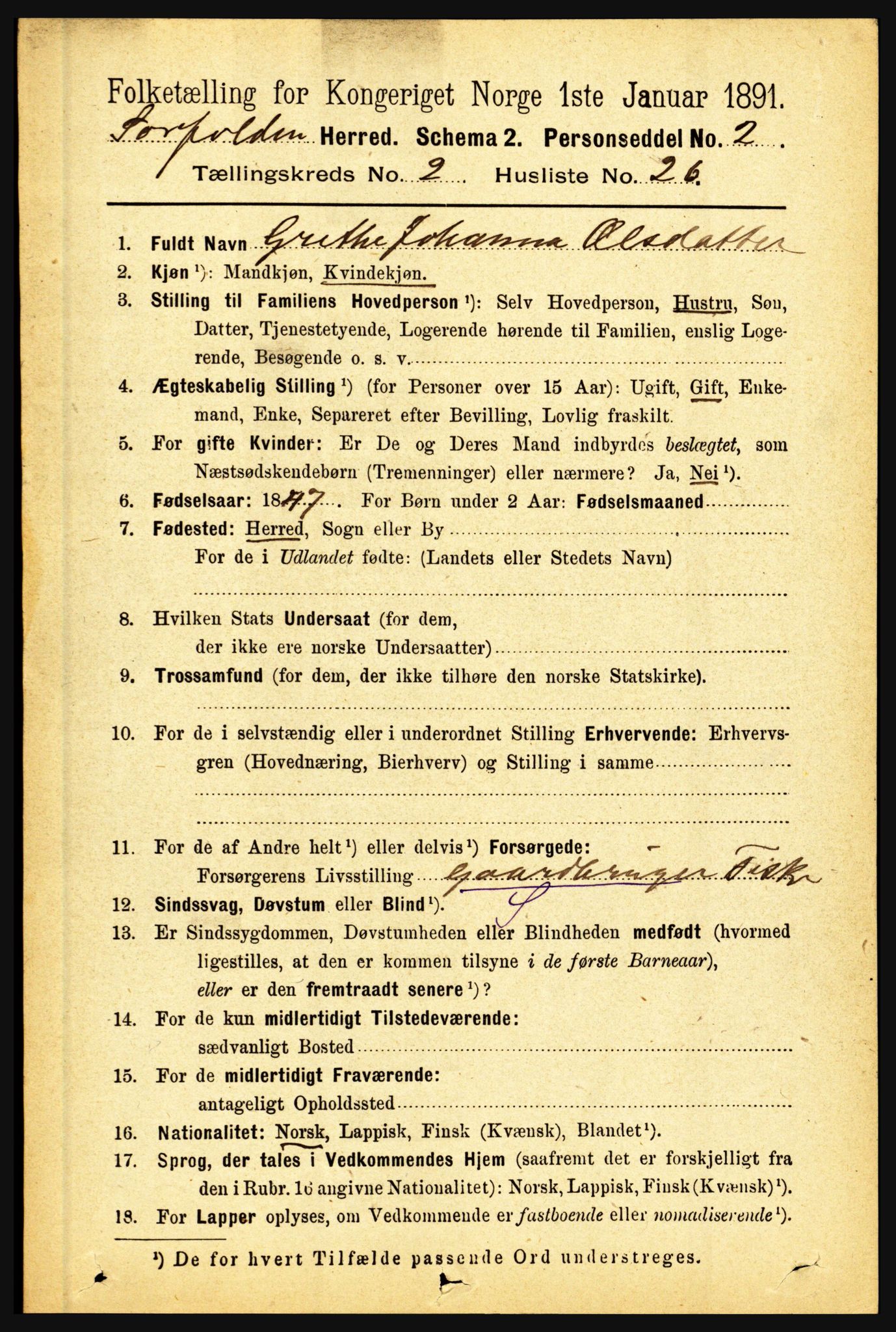 RA, 1891 census for 1845 Sørfold, 1891, p. 382