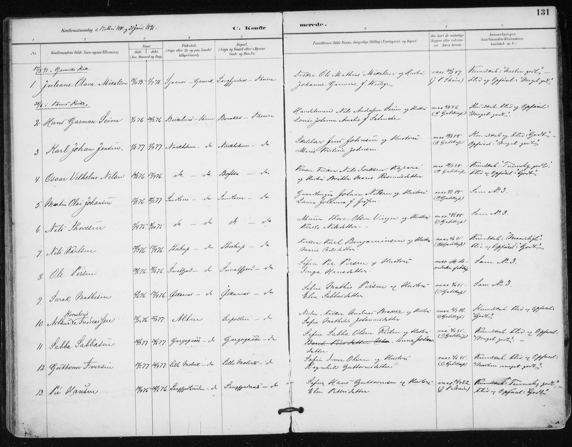 Tana sokneprestkontor, SATØ/S-1334/H/Ha/L0005kirke: Parish register (official) no. 5, 1891-1903, p. 131