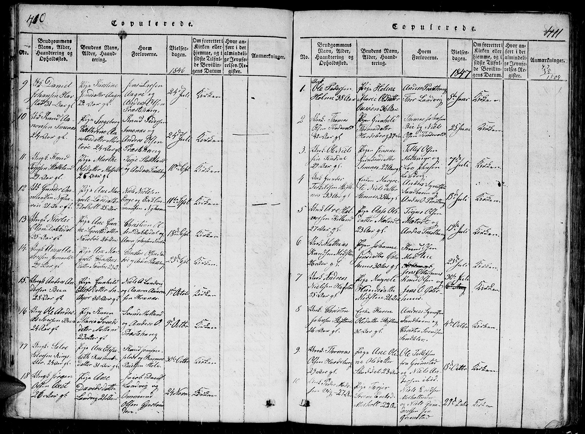 Hommedal sokneprestkontor, SAK/1111-0023/F/Fb/Fbb/L0003: Parish register (copy) no. B 3 /1, 1816-1850, p. 410-411