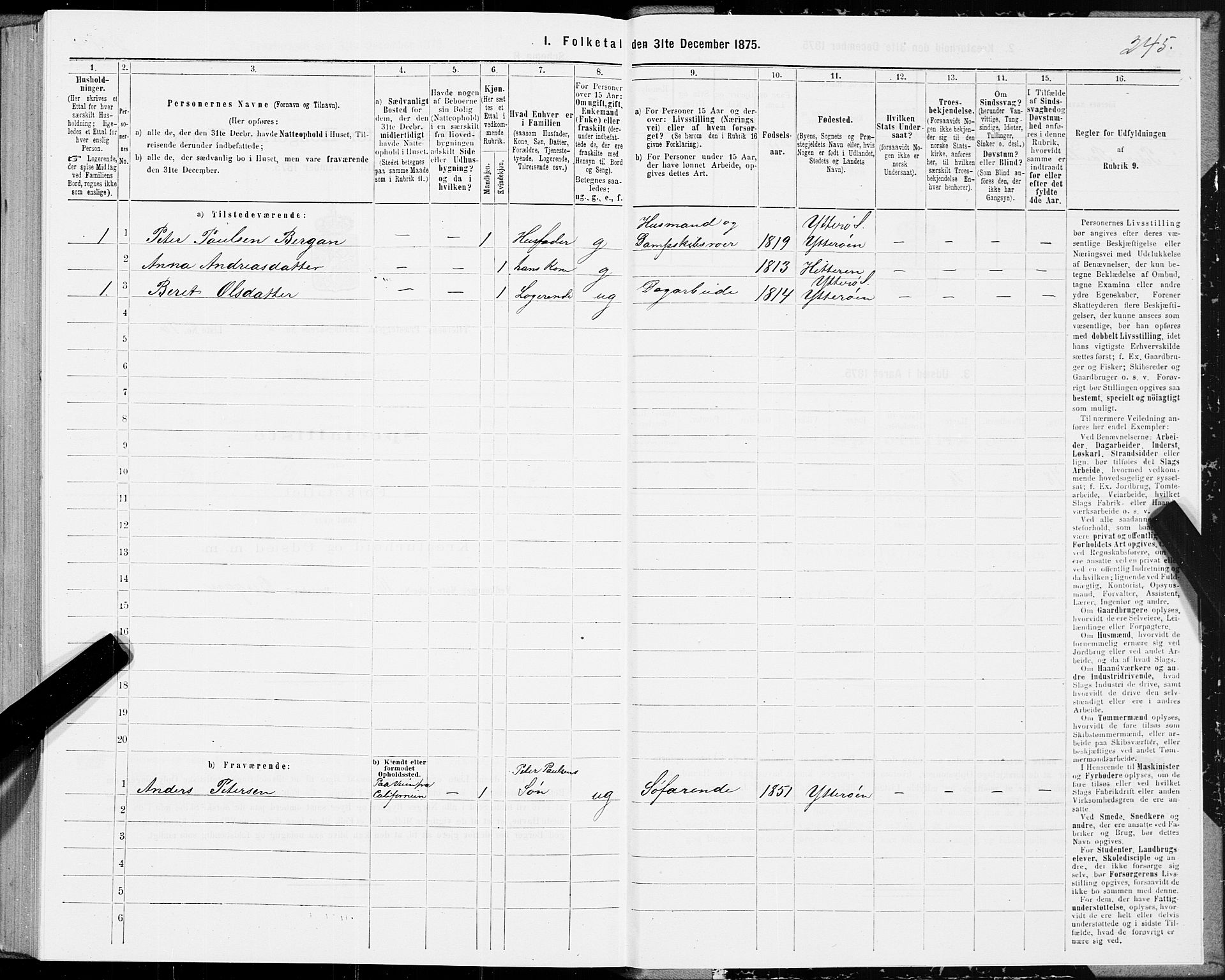 SAT, 1875 census for 1722P Ytterøy, 1875, p. 1245