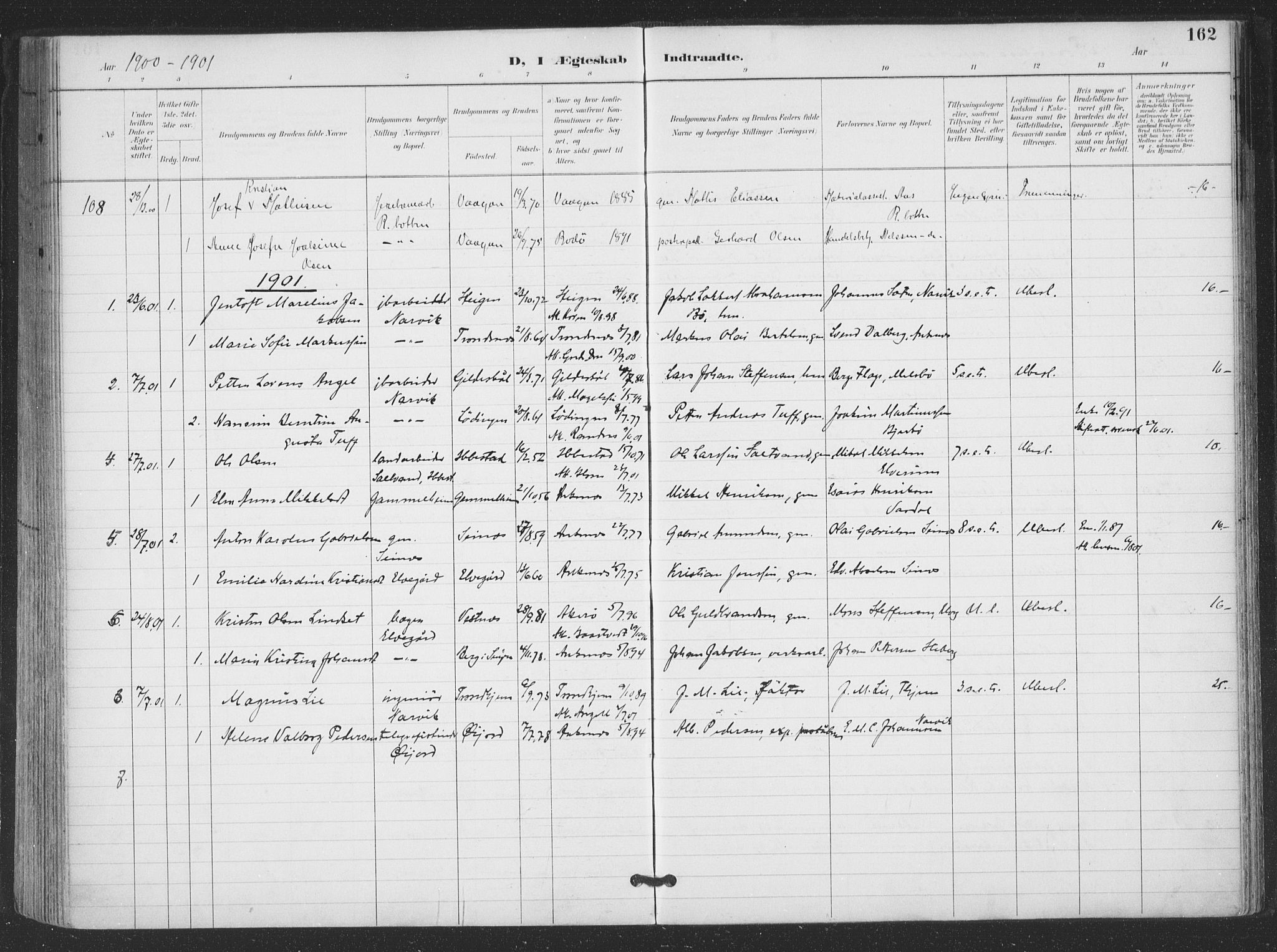 Ministerialprotokoller, klokkerbøker og fødselsregistre - Nordland, SAT/A-1459/866/L0939: Parish register (official) no. 866A02, 1894-1906, p. 162
