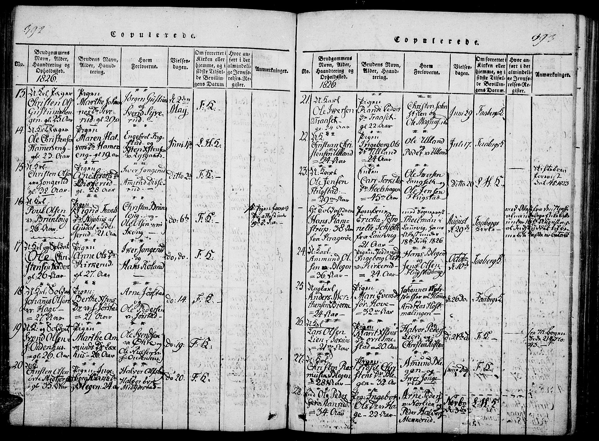 Fåberg prestekontor, SAH/PREST-086/H/Ha/Haa/L0003: Parish register (official) no. 3, 1818-1833, p. 392-393