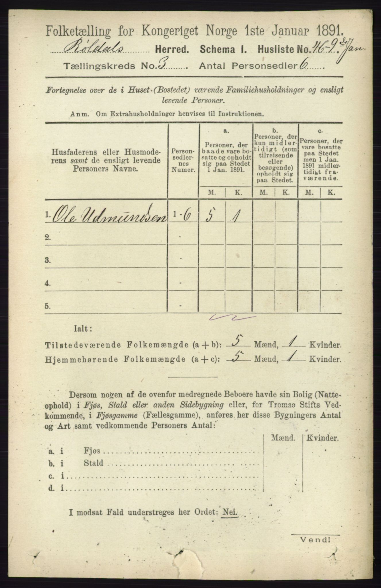 RA, 1891 census for 1229 Røldal, 1891, p. 897