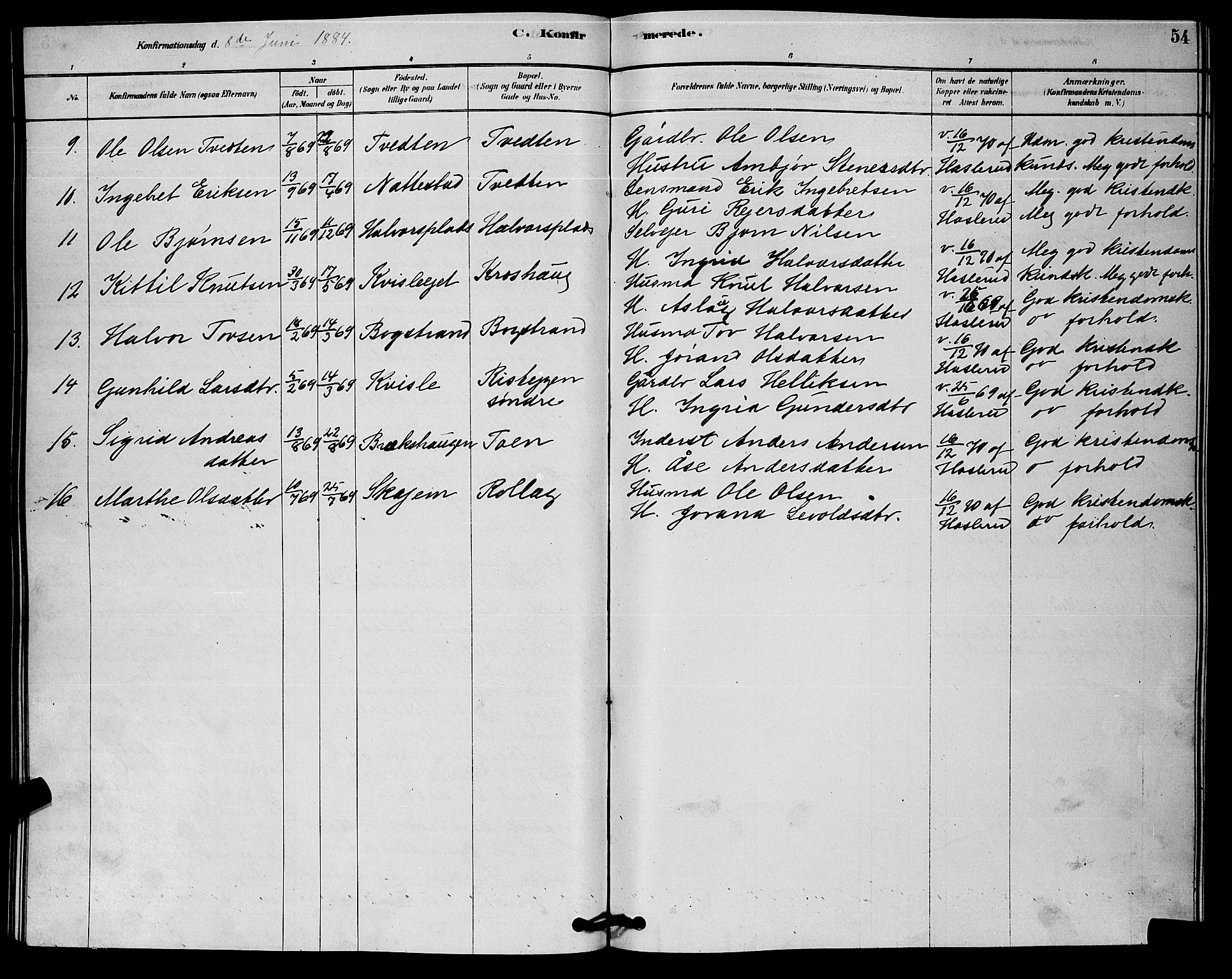 Rollag kirkebøker, SAKO/A-240/G/Gb/L0002: Parish register (copy) no. II 2, 1878-1898, p. 54