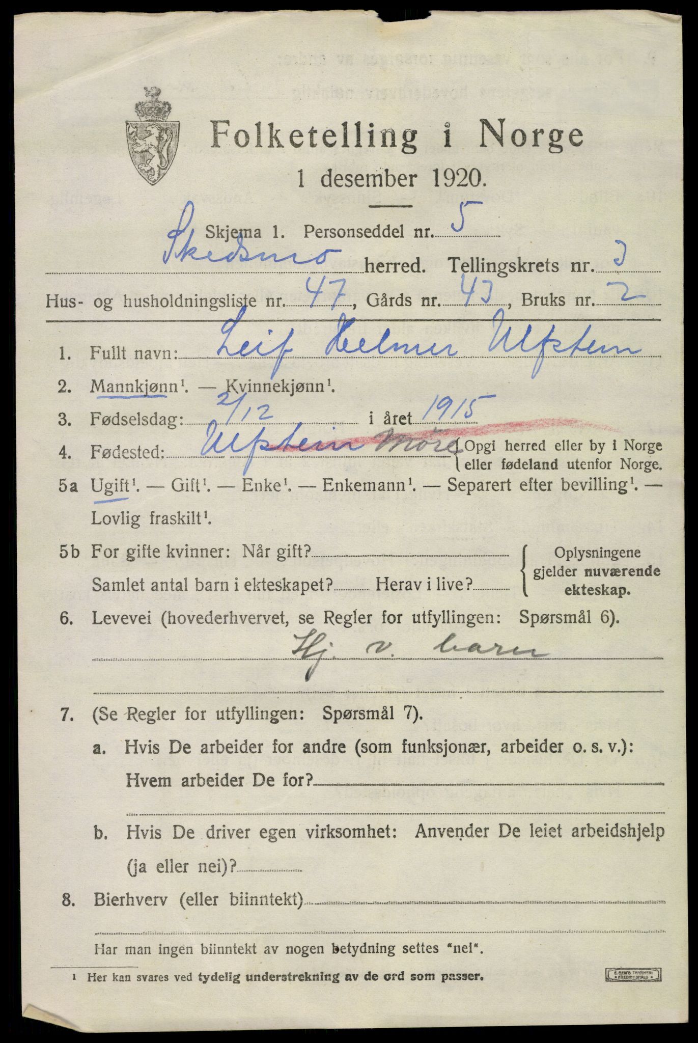SAO, 1920 census for Skedsmo, 1920, p. 4287