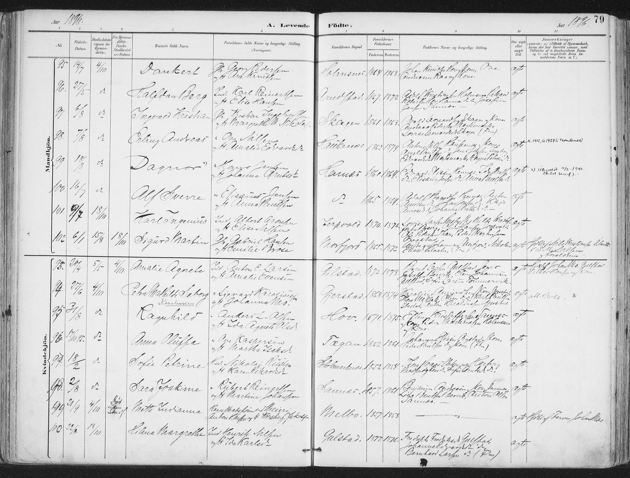 Ministerialprotokoller, klokkerbøker og fødselsregistre - Nordland, AV/SAT-A-1459/888/L1246: Parish register (official) no. 888A12, 1891-1903, p. 79